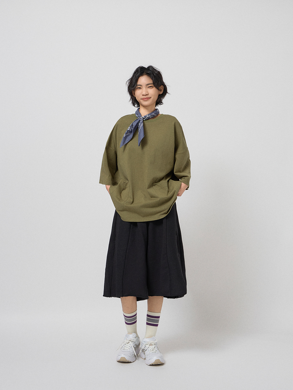 重磅羅紋拼接寬版短褲