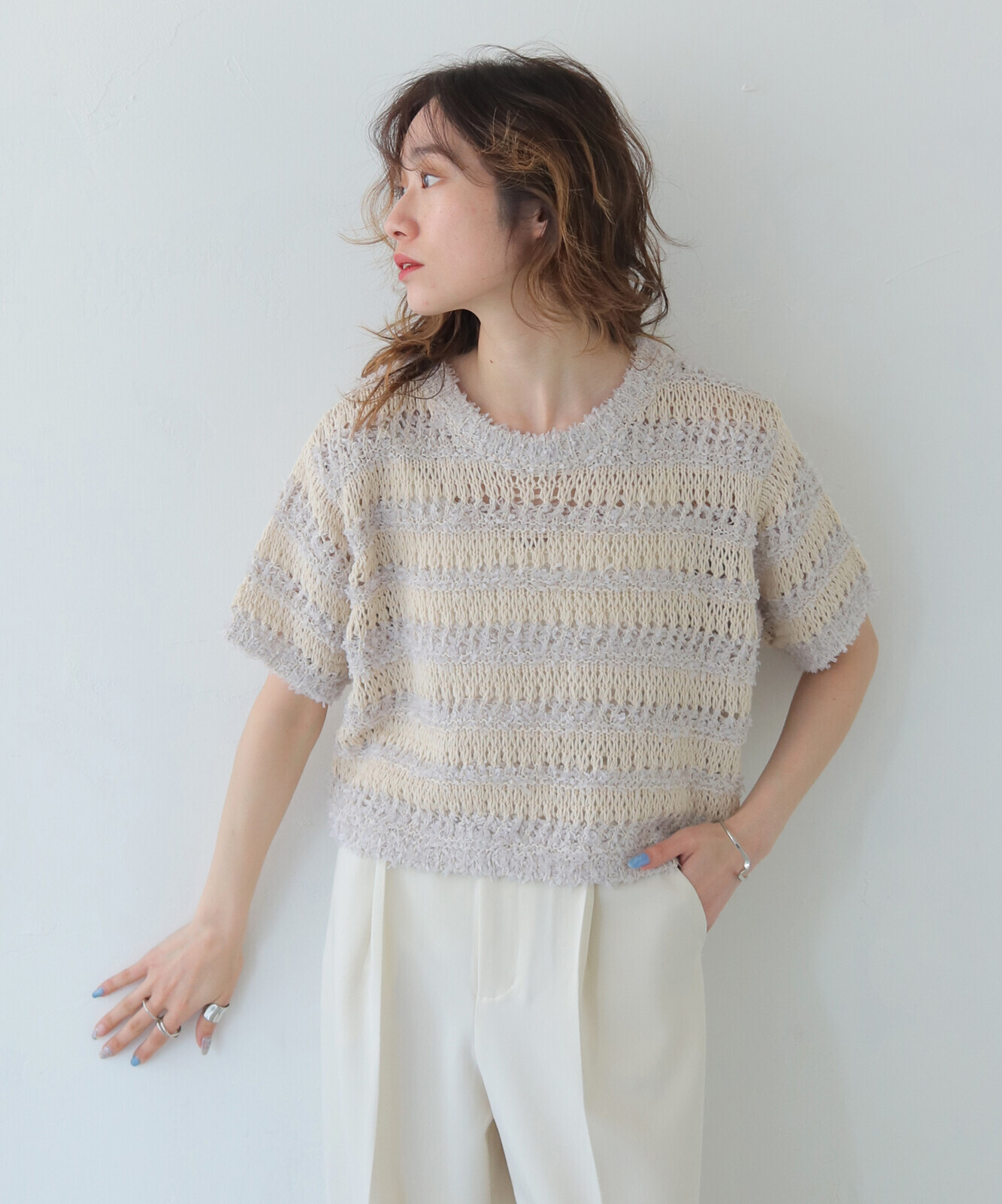 輕盈透孔編織流蘇針織衫（兩色入）【日本直送】