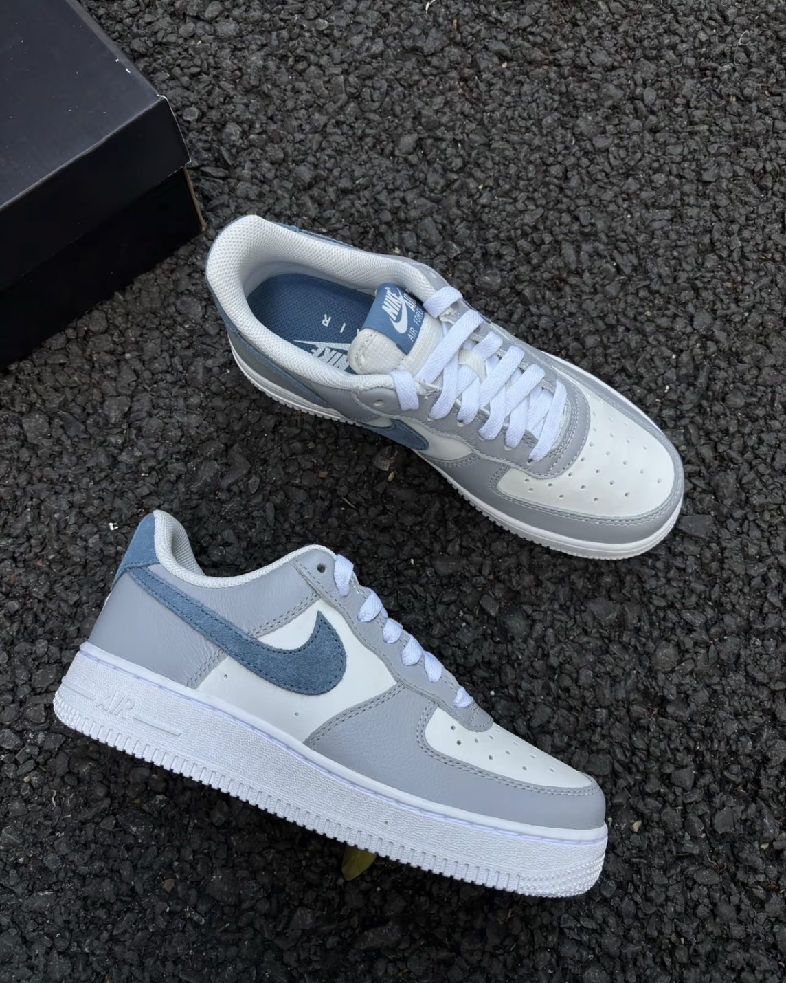 <情侶鞋首選>Nike Air Force 1 Low 麂皮 皮革 灰藍