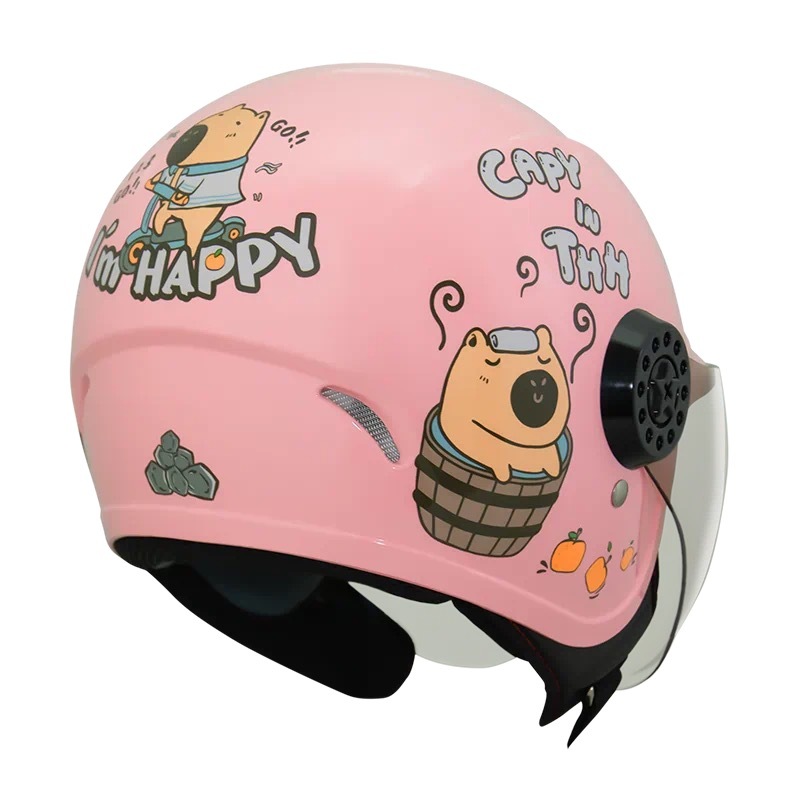 THH FH220 CAPY水豚君-卡皮巴拉  櫻花粉/ 灰 童帽 3/4罩