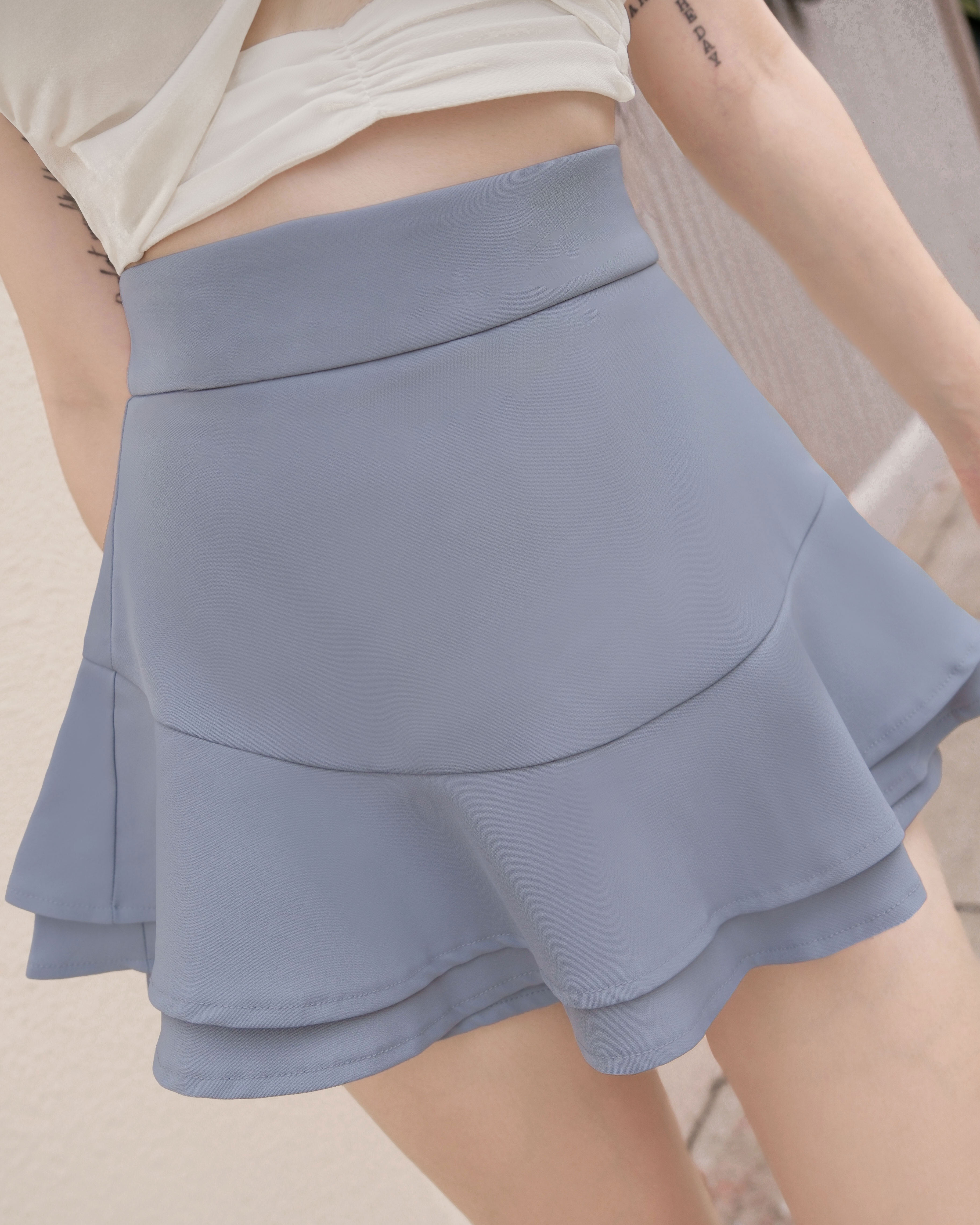 訂製-甜美雙層荷葉褲裙