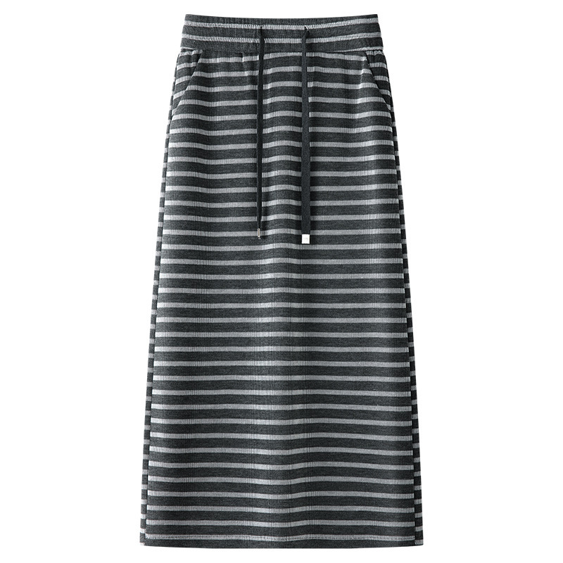 綁帶條紋中長棉裙 四色