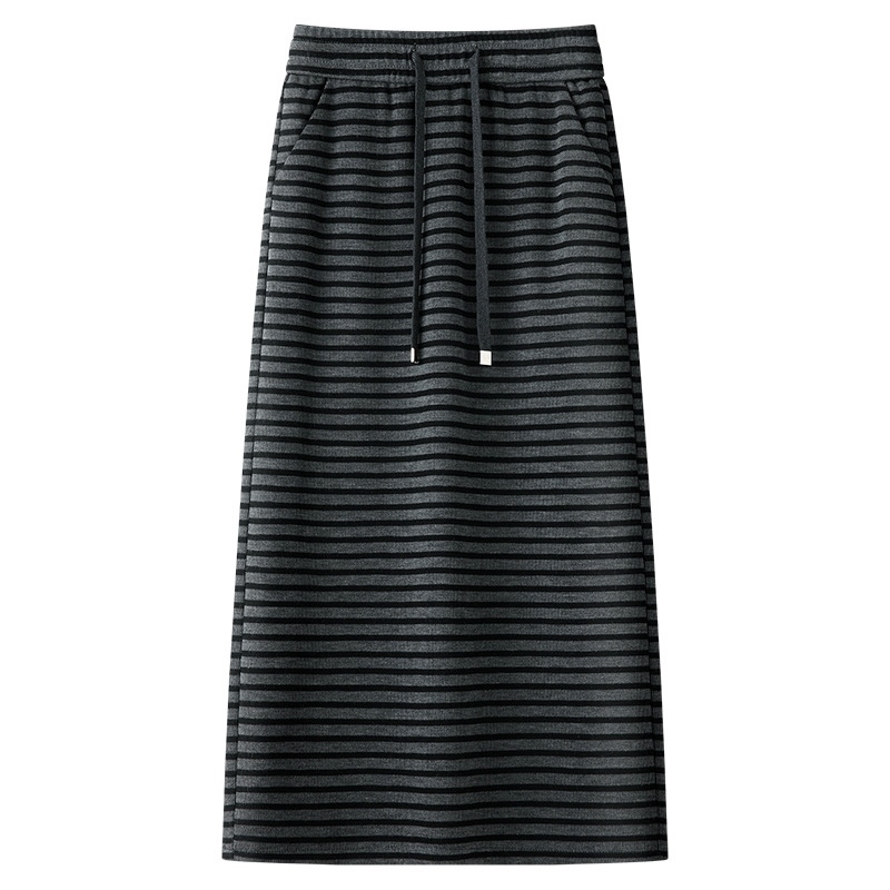 綁帶條紋中長棉裙 四色