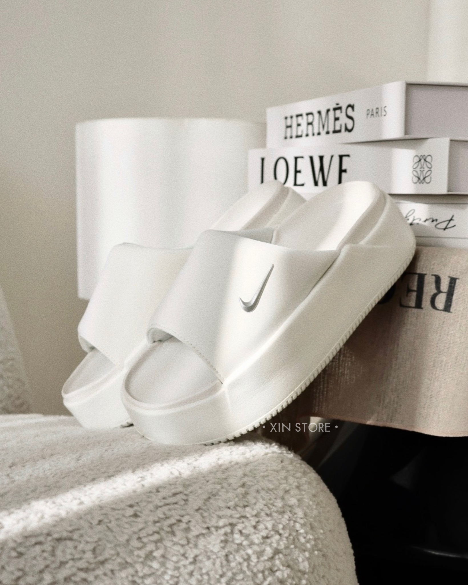 Nike Calm Elevation White 厚底 增高 拖鞋 米白