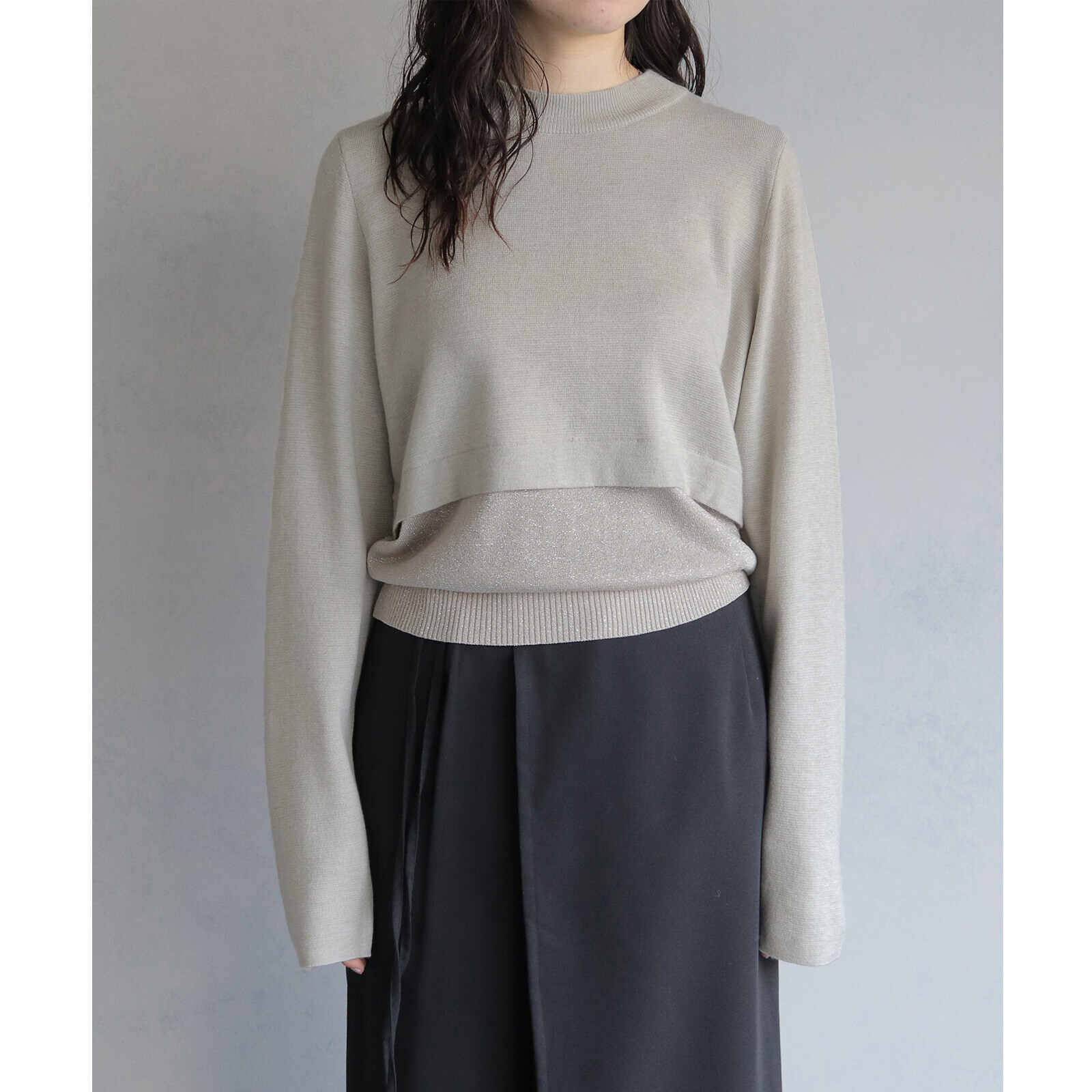 小華麗亮絲兩層設計針織衫 （兩色入）【日本直送】