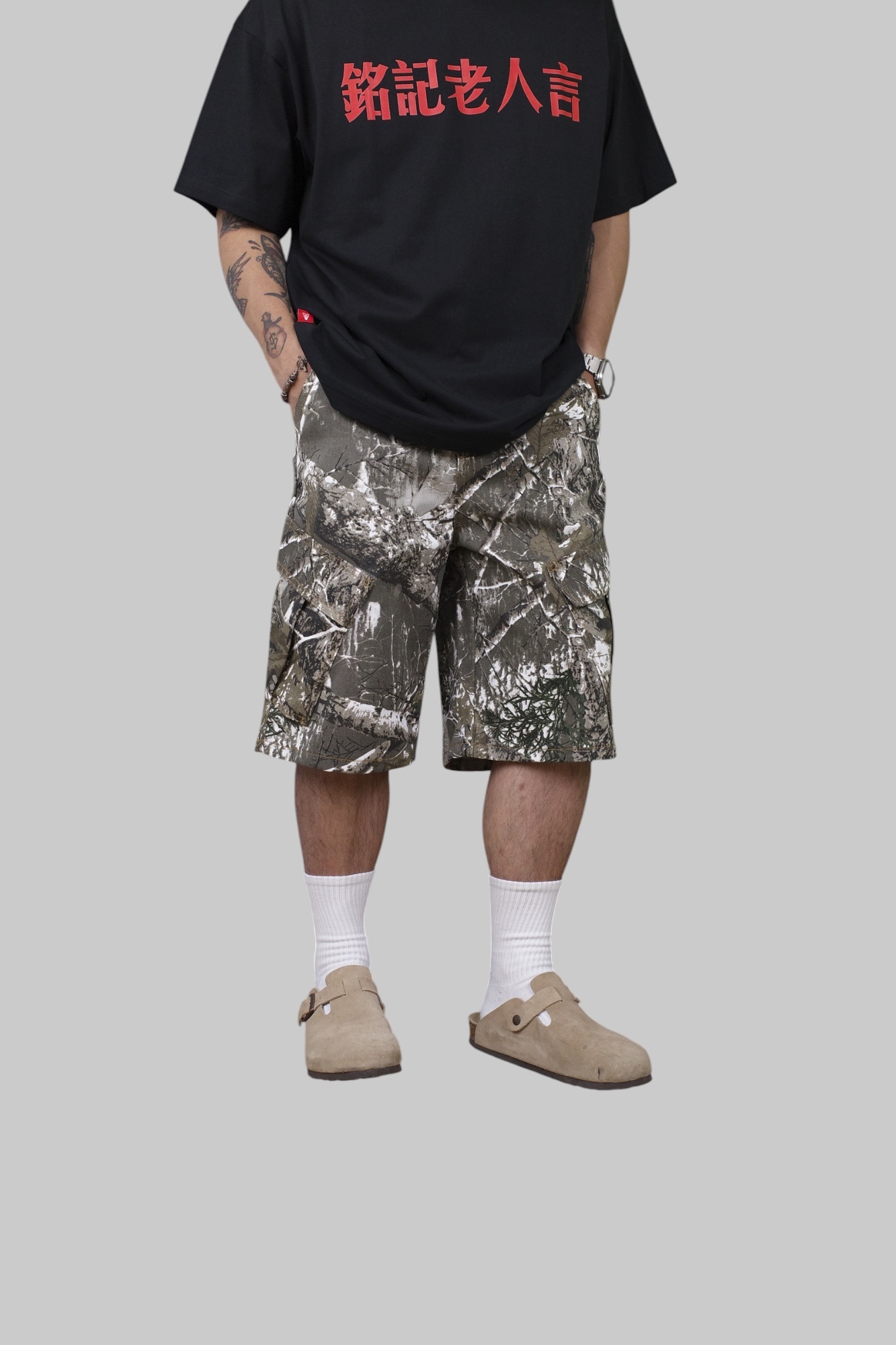 『Always_Good』樹枝迷彩 做舊 水洗 大口袋 短褲