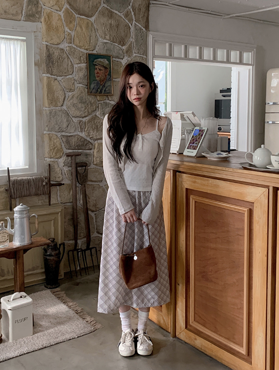 早秋預訂｜修身格紋雪紡長裙