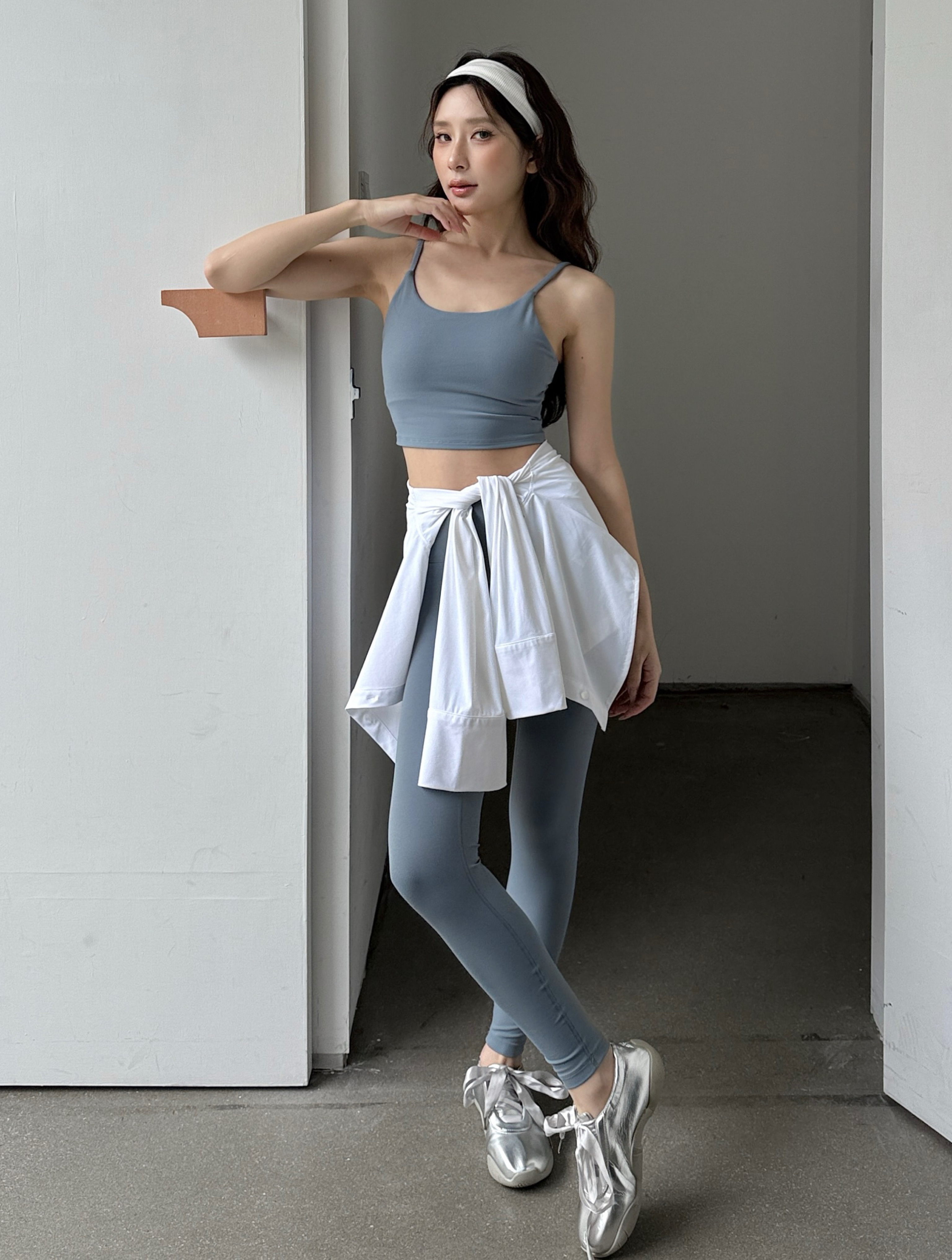 霧霾藍細肩圓領Bra Top＋BABY藍365超親膚長褲