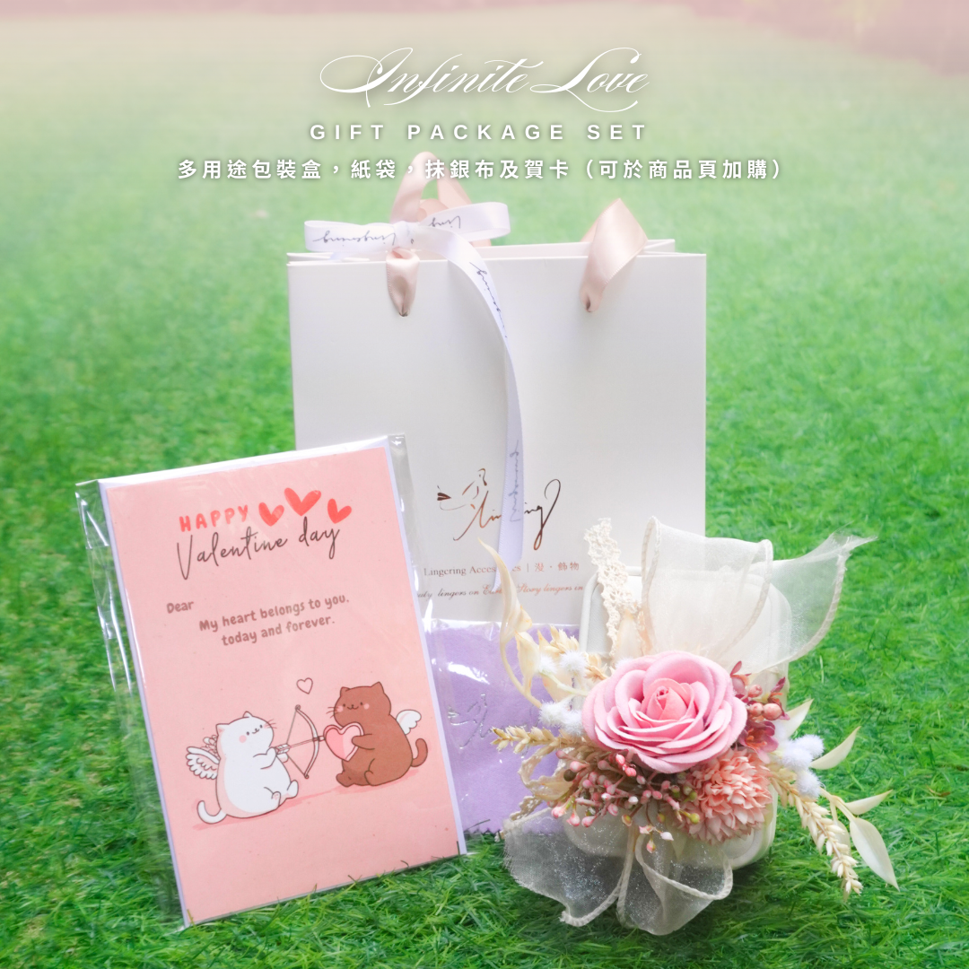 Infinite Love Rose Gift Package Set - A Package Box, Bag, Silver Polishing Cloth & Card【Please add to cart on product page】