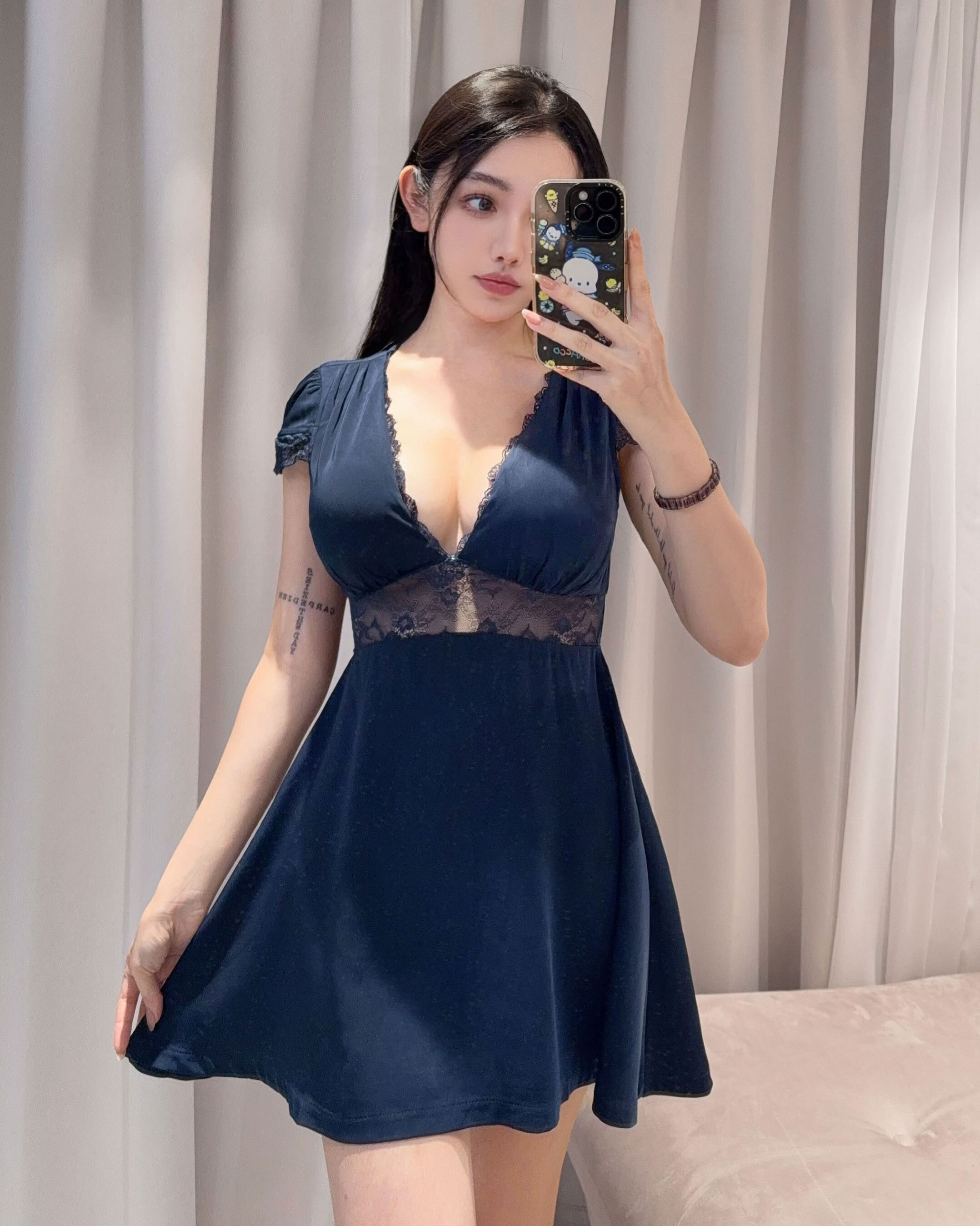 ⭒訂製-浪漫透視蕾絲小短袖傘洋