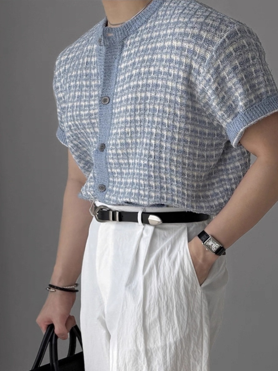 (韓國獨家特價)粗花呢短袖開衫