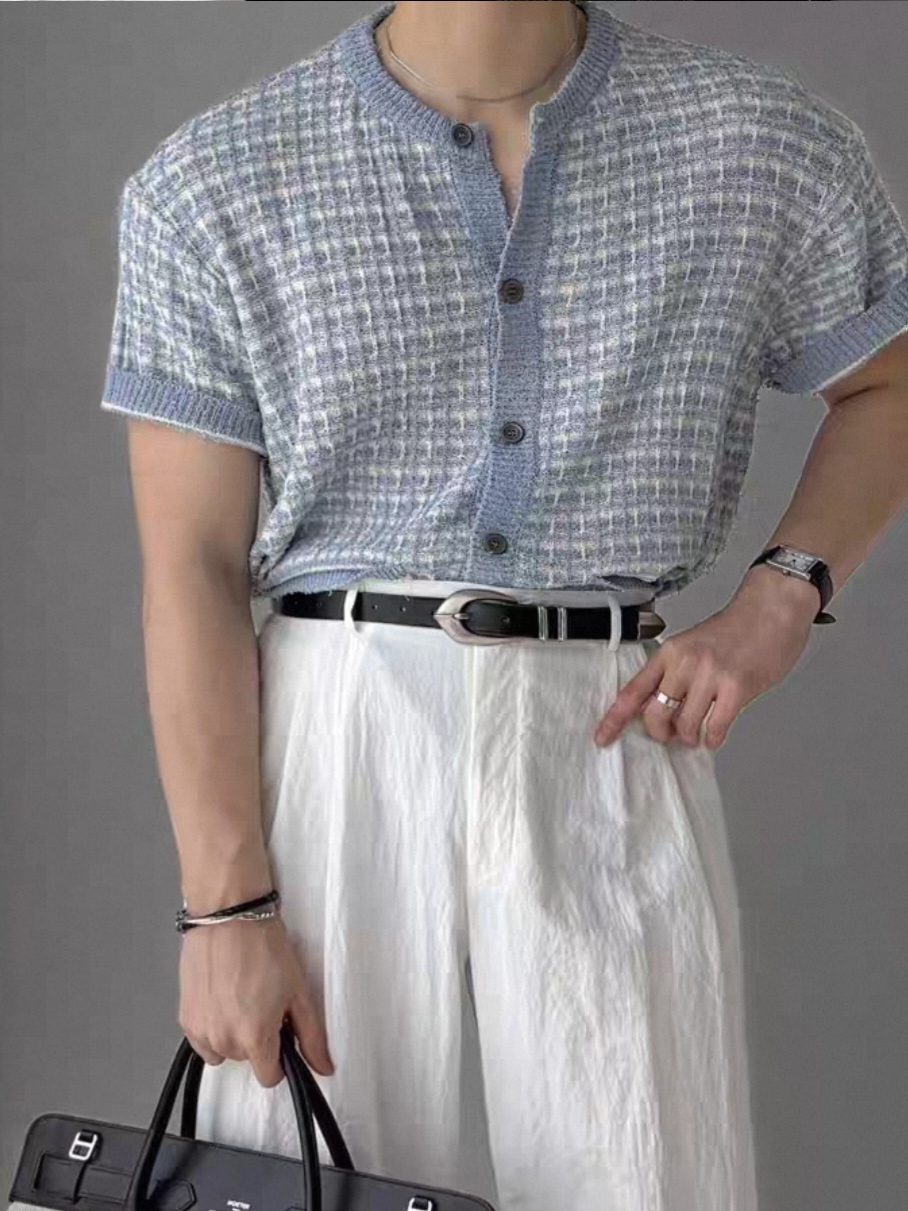 (韓國獨家特價)粗花呢短袖開衫