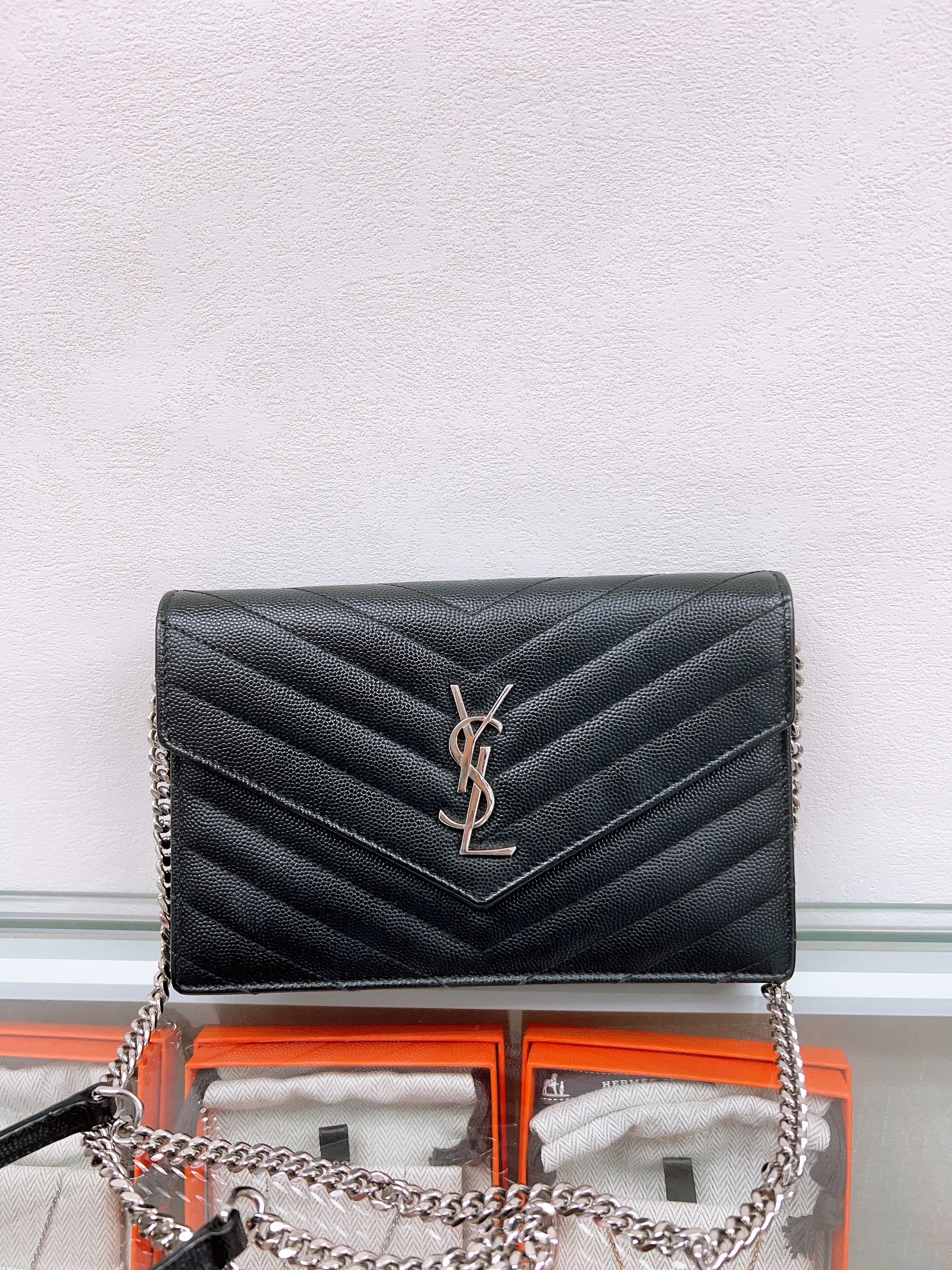 YSL Saint Laurent envelop woc wallet on chain (black silver)