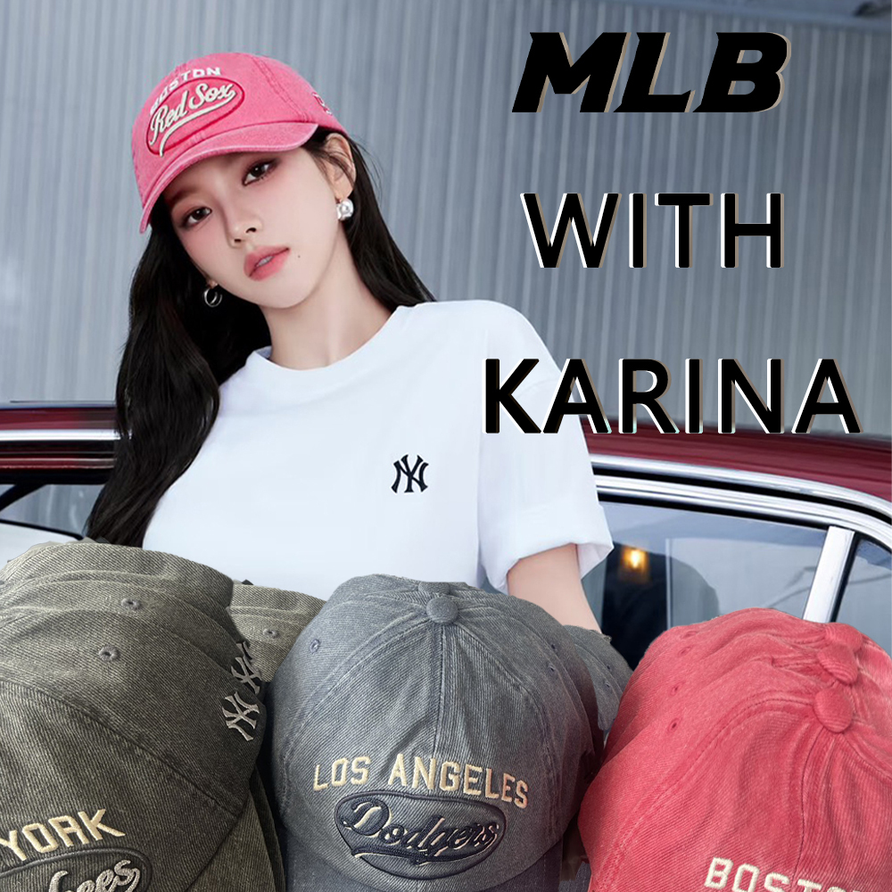 Karina同款 柳智敏 MLB 復古立體刺繡 小臉帽 水洗 刷舊 可調式 棒球帽 老帽 粉色 丹寧 灰色