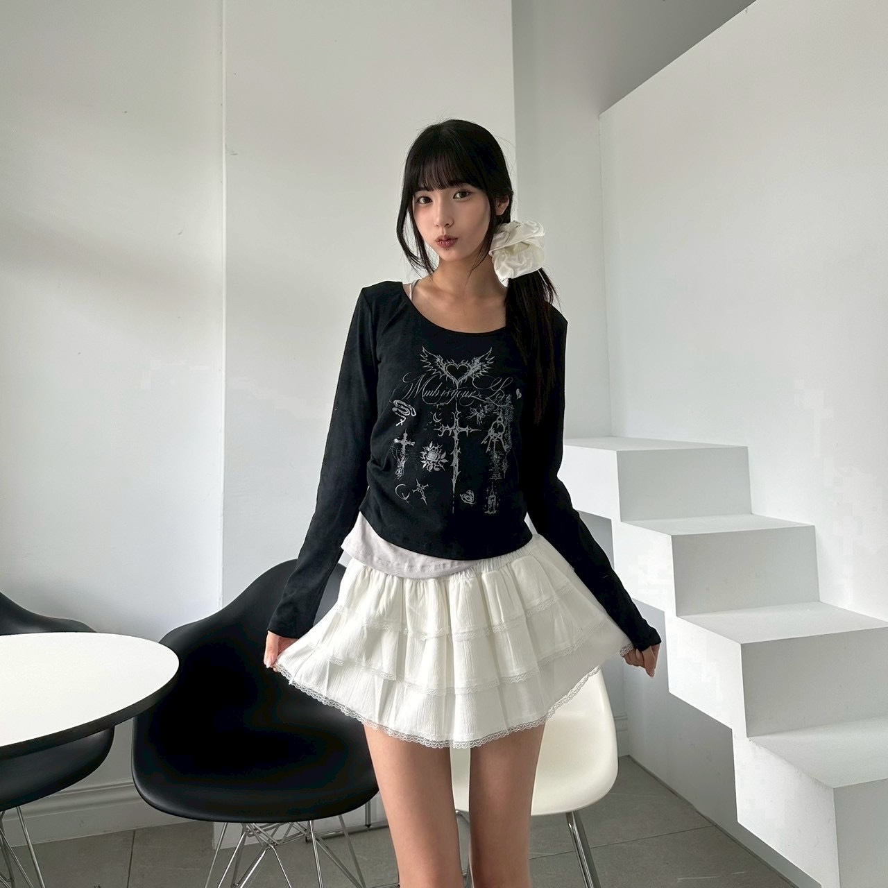 mmb假兩件暗黑調性少女長T