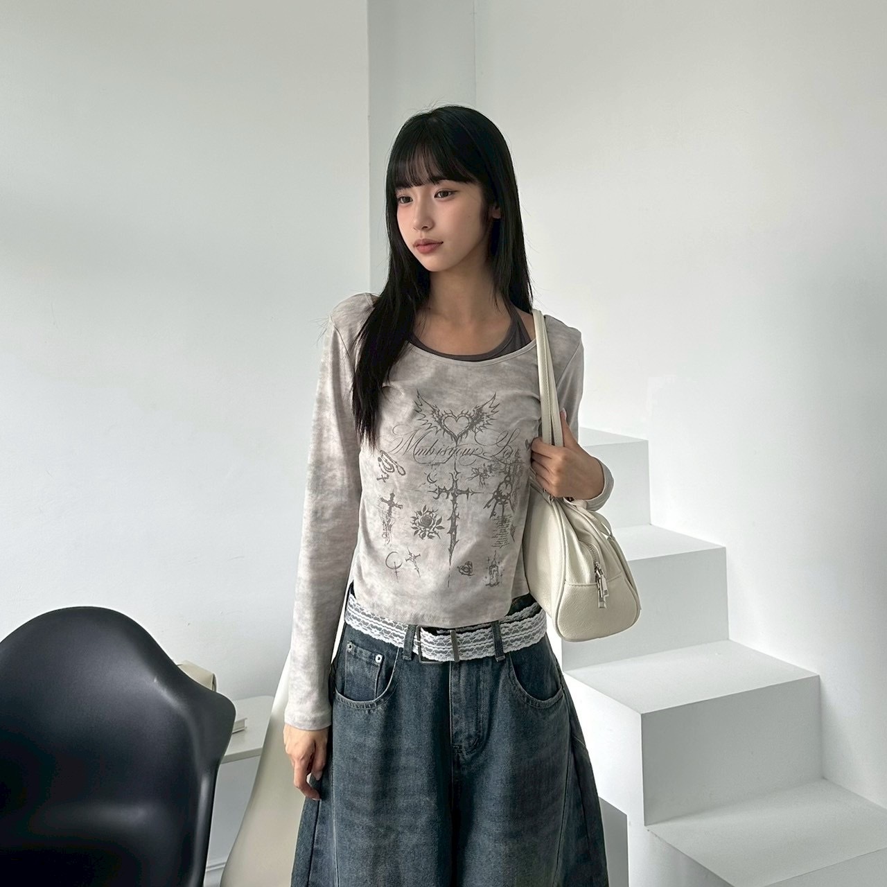 mmb假兩件暗黑調性少女長T