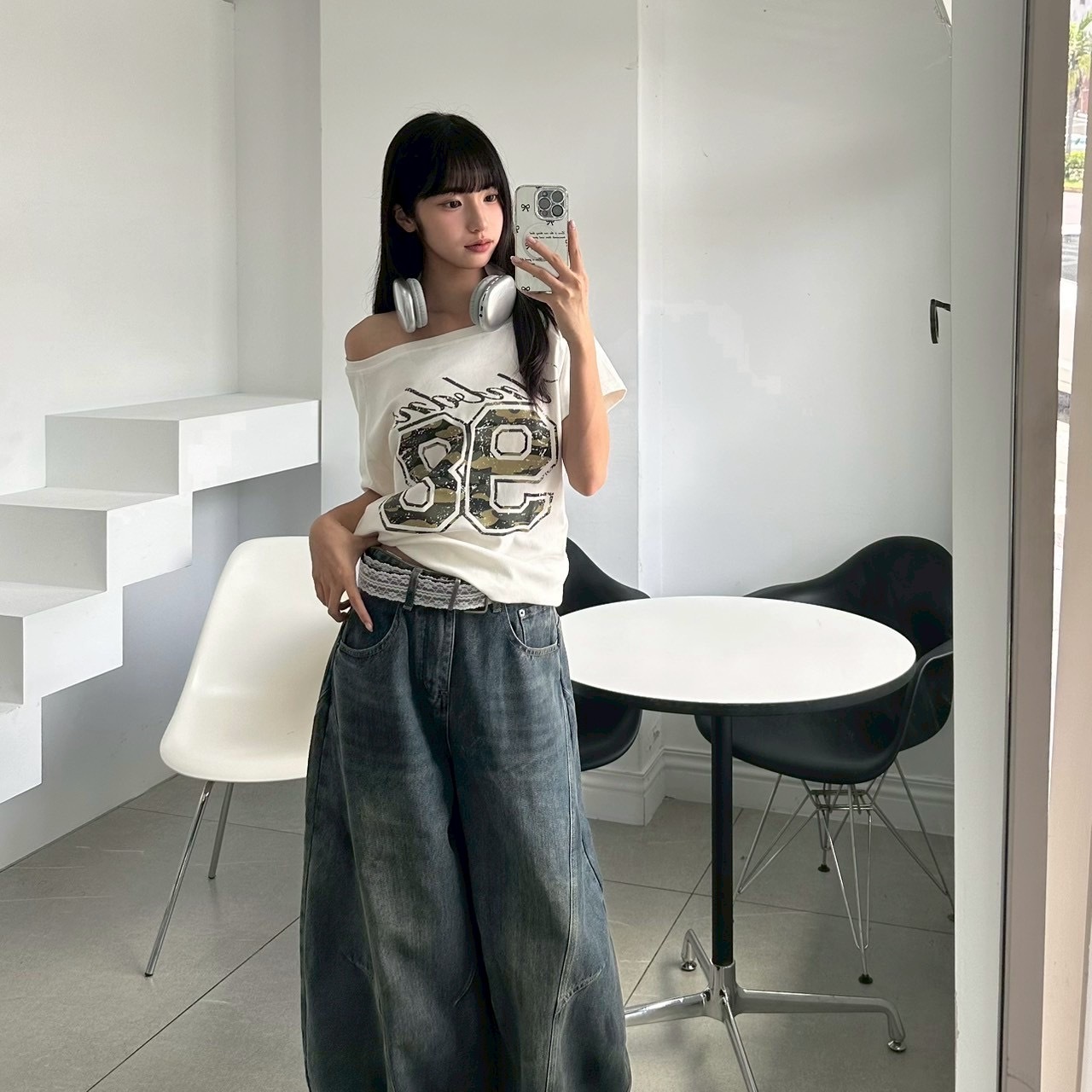 迷彩數字斜領上衣