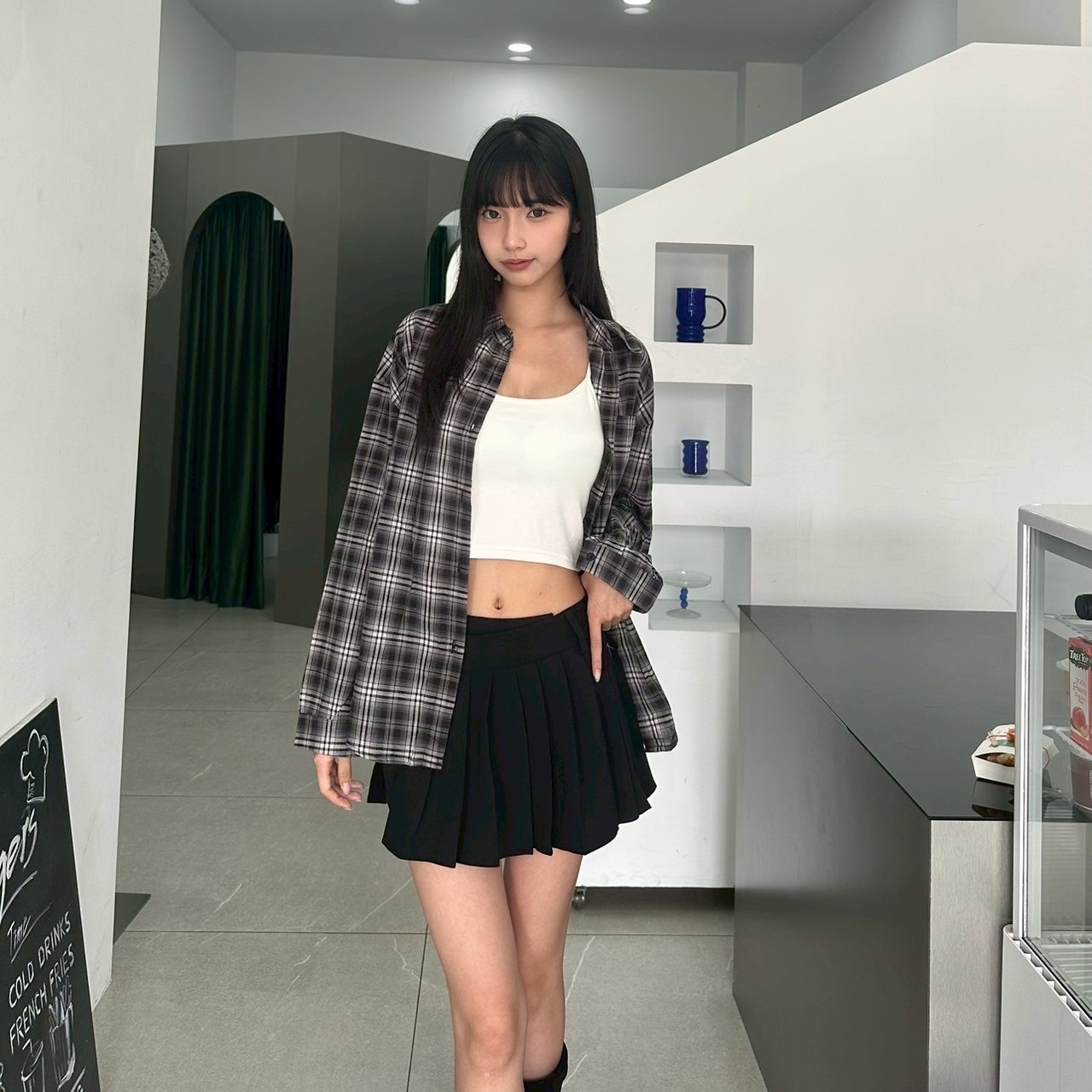 大格拼格子襯衫