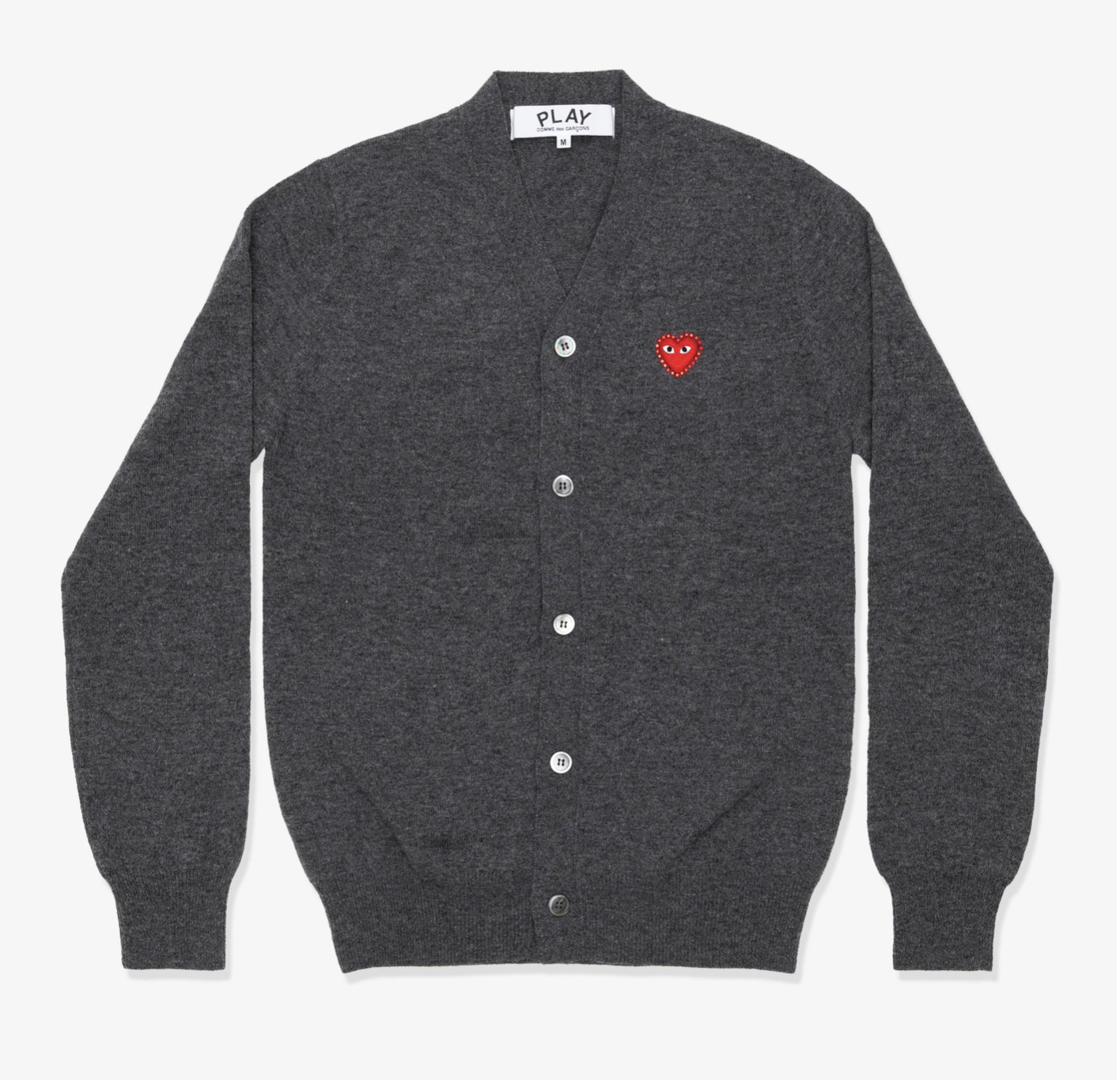 CDG PLAYＶ領紅色水鑽黑愛心袖標新款針織外套（多色）