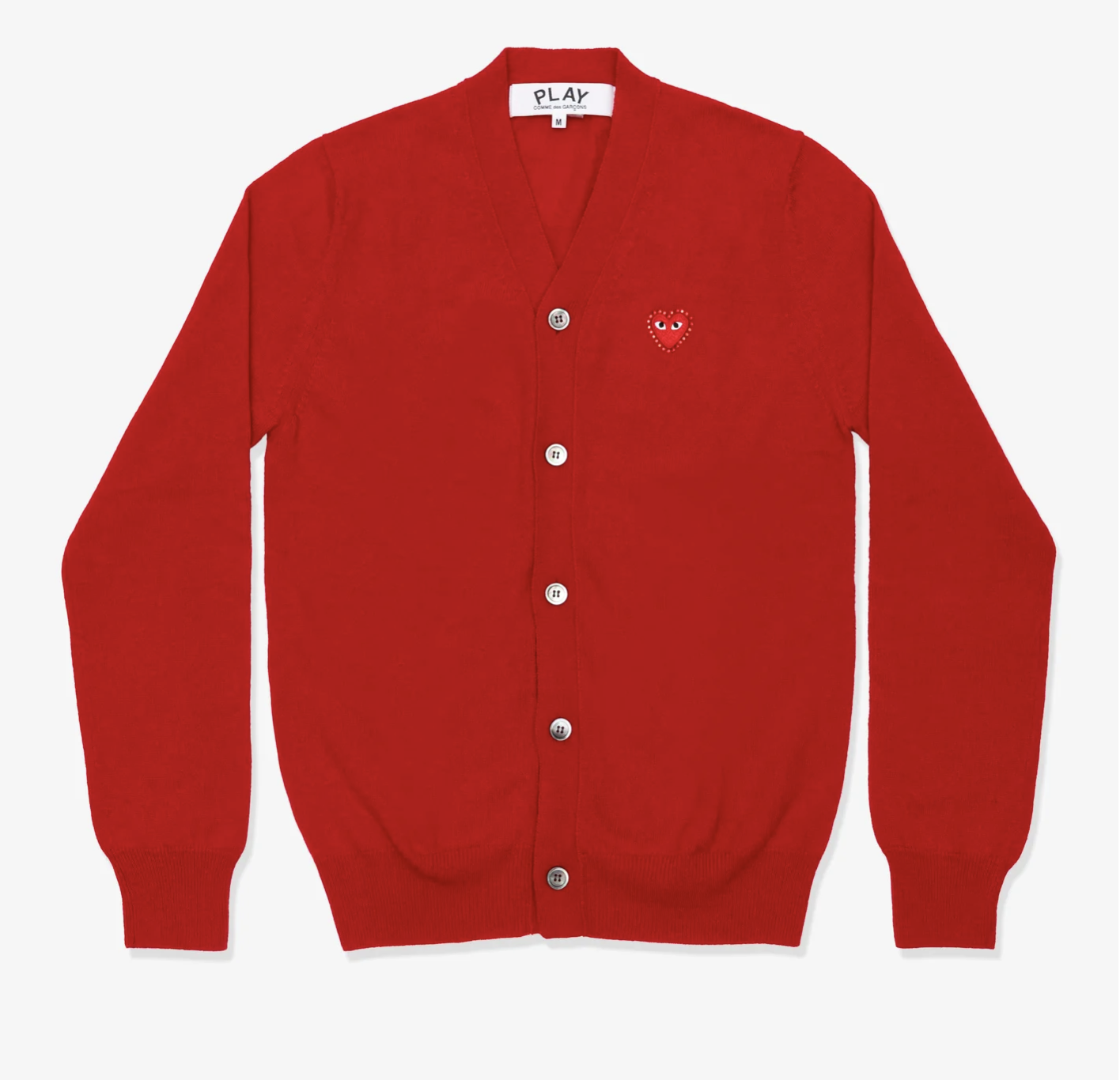 CDG PLAYＶ領紅色水鑽黑愛心袖標新款針織外套（多色）