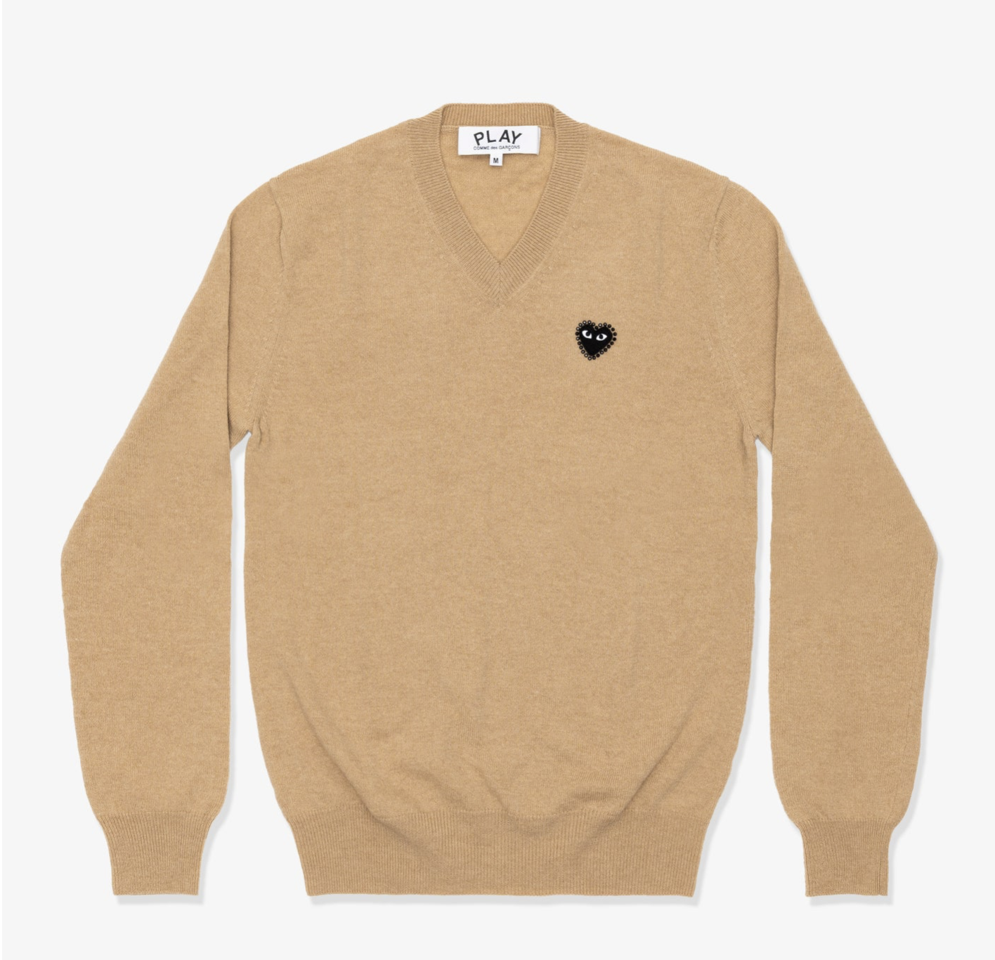 CDG PLAY  V領黑色水鑽黑愛心袖標新款針織毛衣（多色）