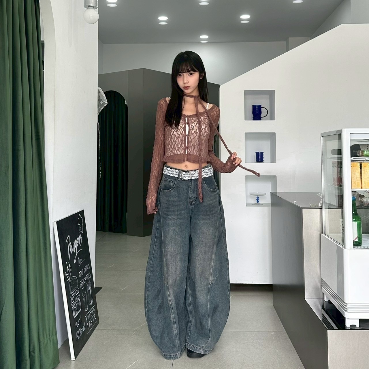 巴黎序曲蕾絲排釦開衫上衣+脖帶