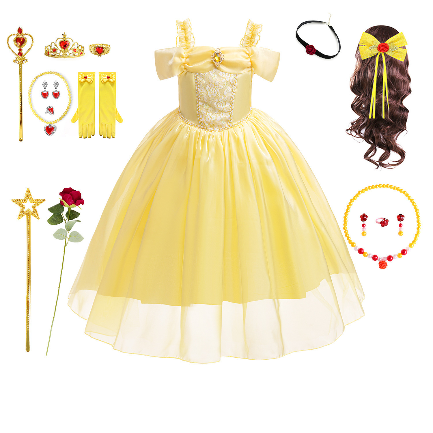 萬聖節 美女與野獸貝兒公主禮服 光澤款 110-150cm #SB02