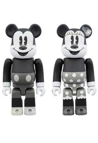 BEARBRICK MICKEY MOUSE & MINNIE MOUSE (B&W Ver.) 100% BOX SET
