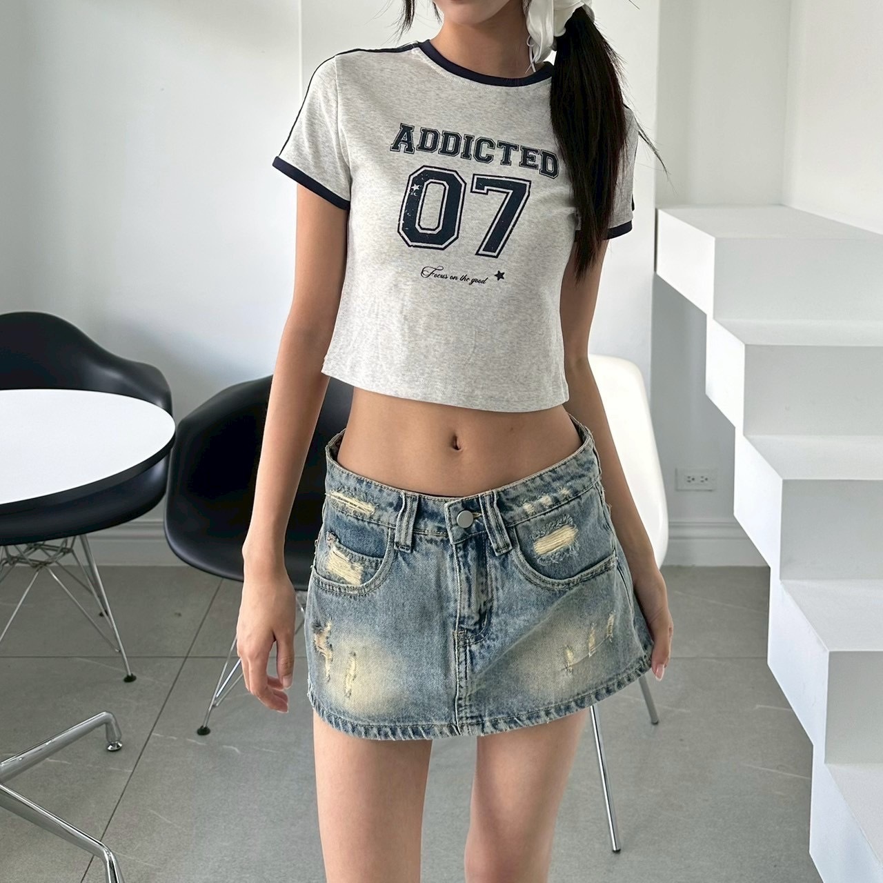 磨破刷色防走光小短裙