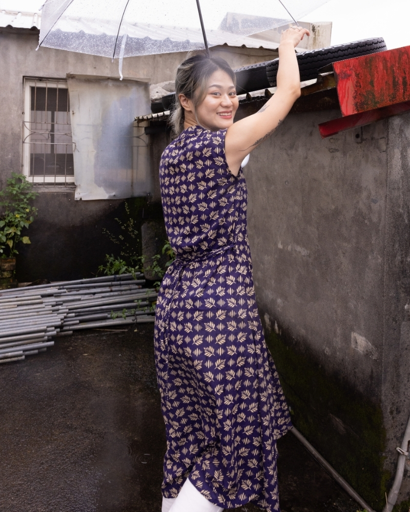 印度蓋染工藝親膚純棉 洋裝 - 羽毛蕨紫