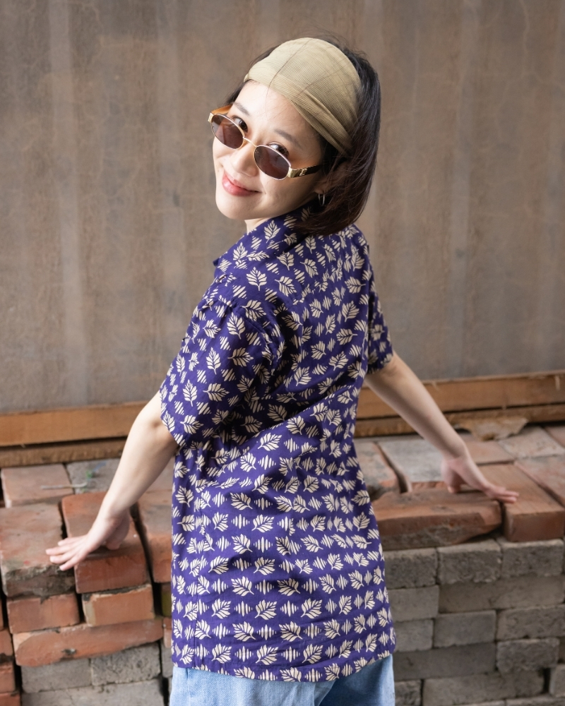 印度蓋染工藝親膚純棉 襯衫 - 羽毛蕨紫