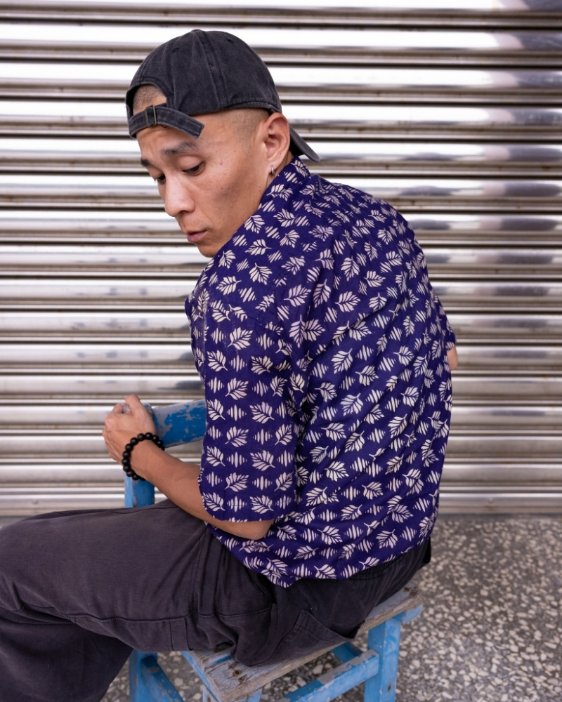 印度蓋染工藝純棉 襯衫 - 羽毛蕨紫