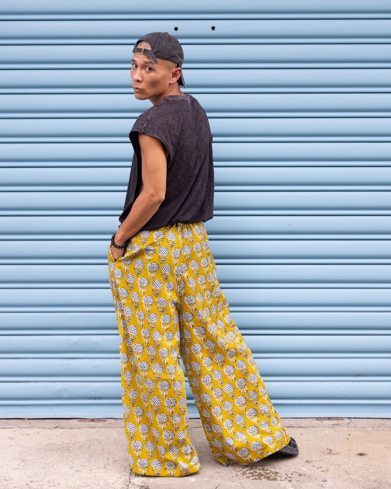 印度蓋染工藝親膚純棉 長褲 - 蒲公英黃