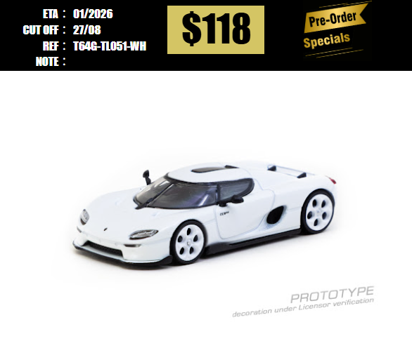 PO-$118 * TARMAC * 1:64 Koenigsegg CC850 White Model Car + Trading Cards Combo Set [OD15/08]