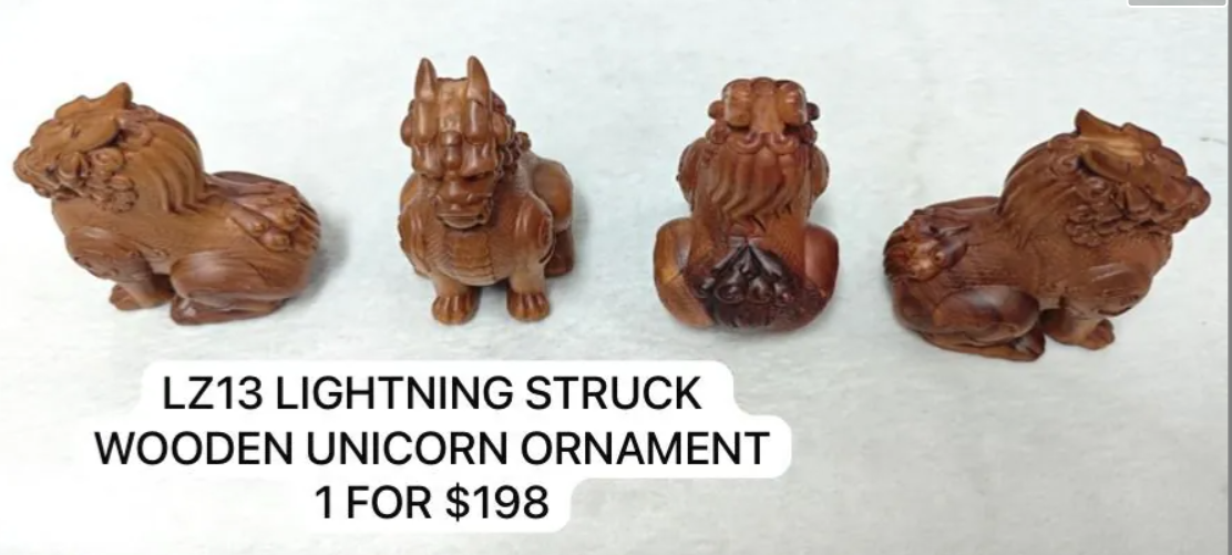 LZ13 LIGHTNING STRUCK WOODEN UNICORN ORNAMENT