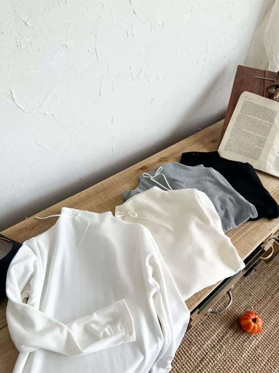 三色緞帶蝴蝶結彈力上衣