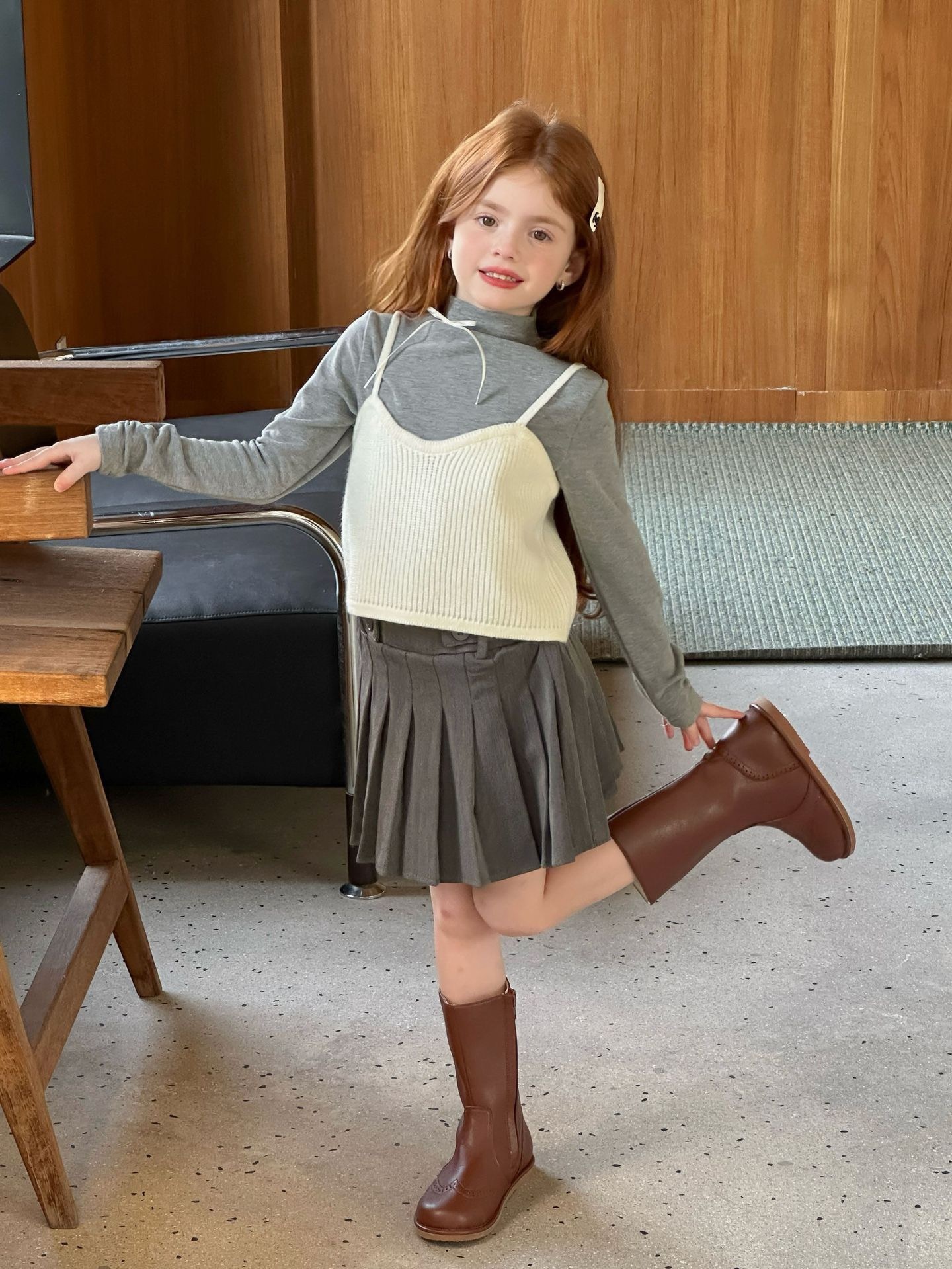 學院雙扣百褶裙