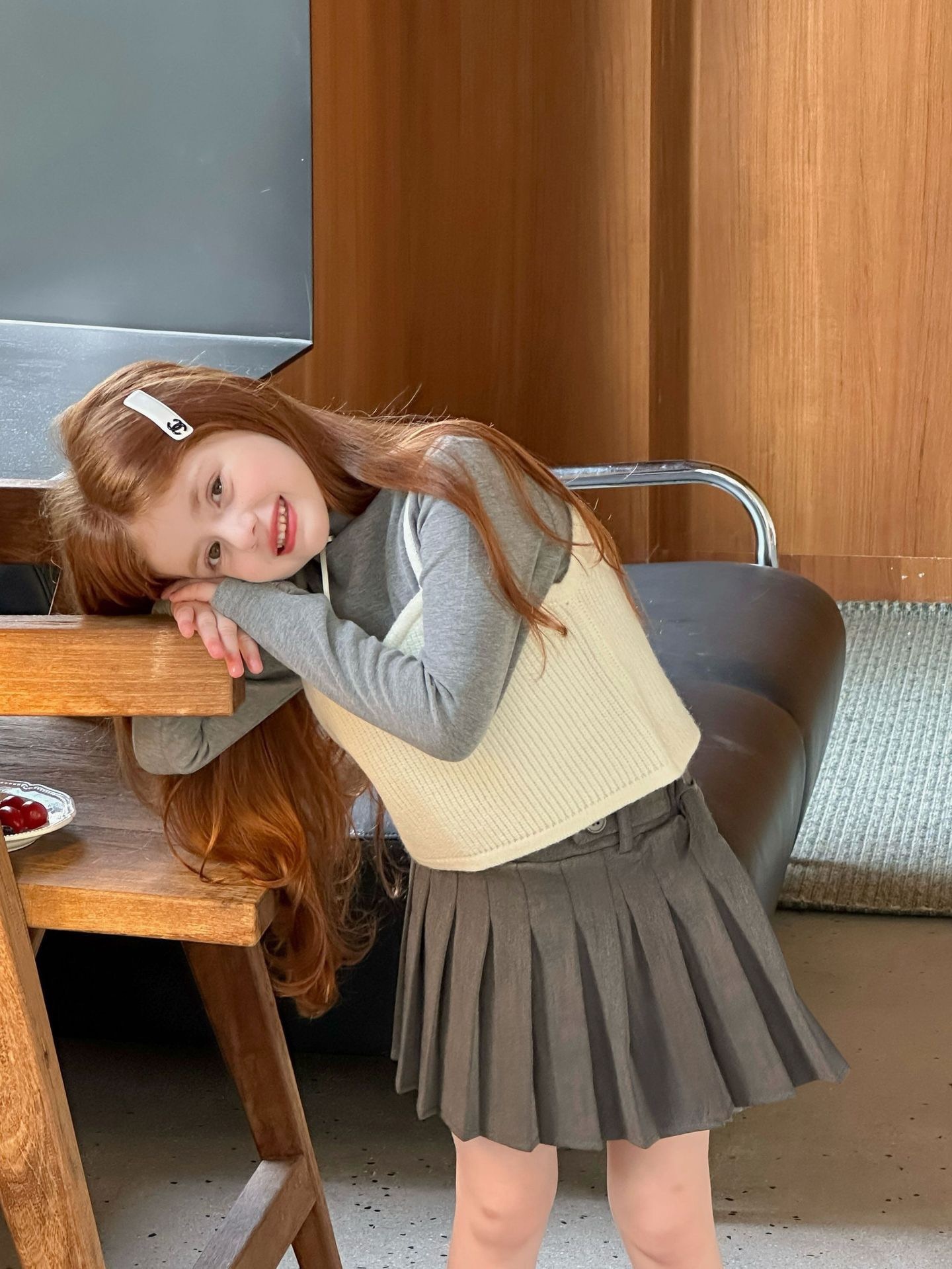 學院雙扣百褶裙