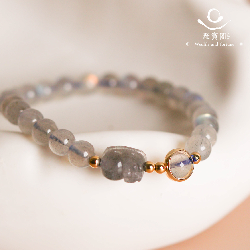 灰月光石貔貅手鍊-6mm｜財運亨通｜招財進寶（含過爐)【綵金殿】