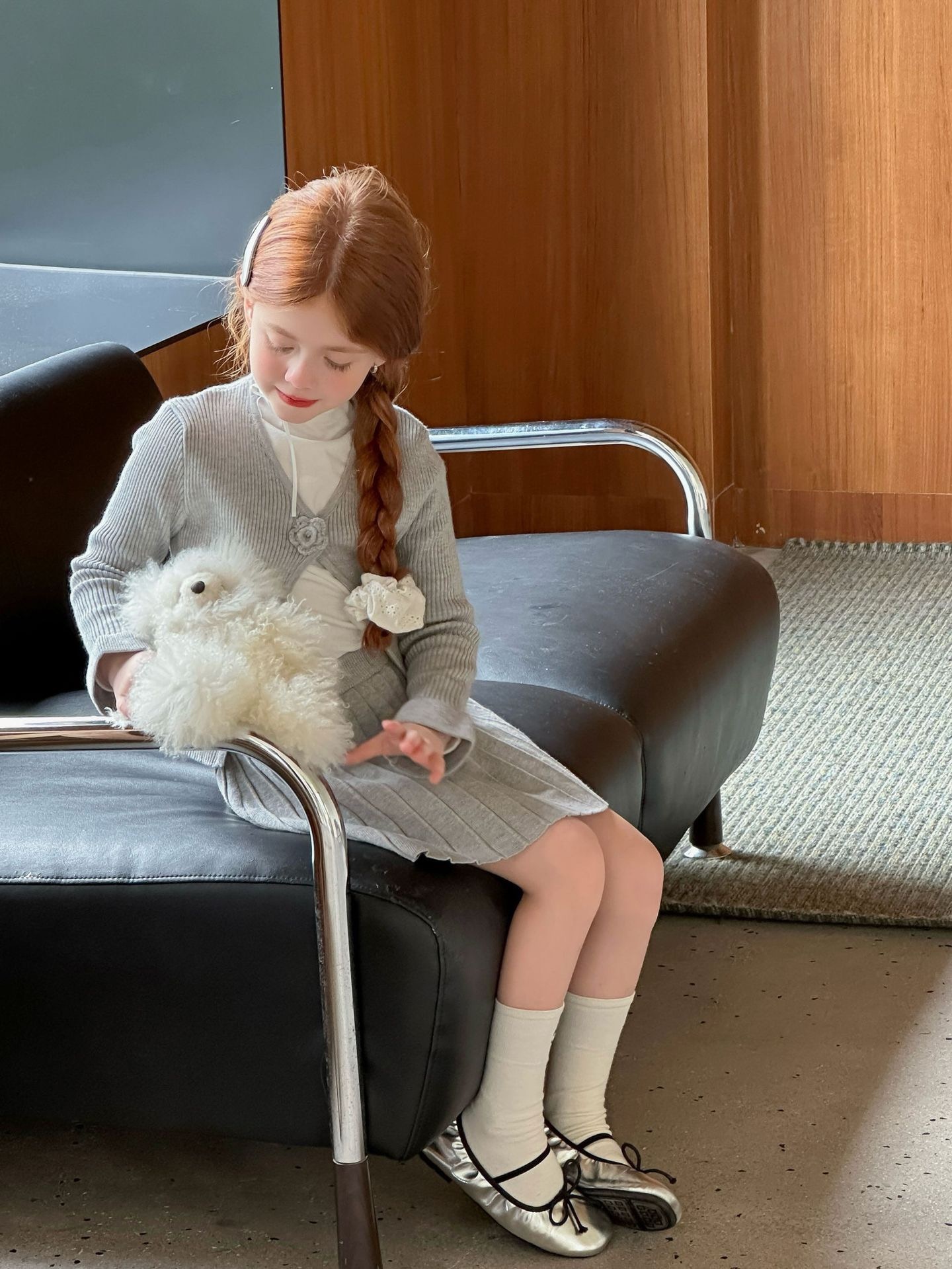 軟翻灰色針織百褶裙