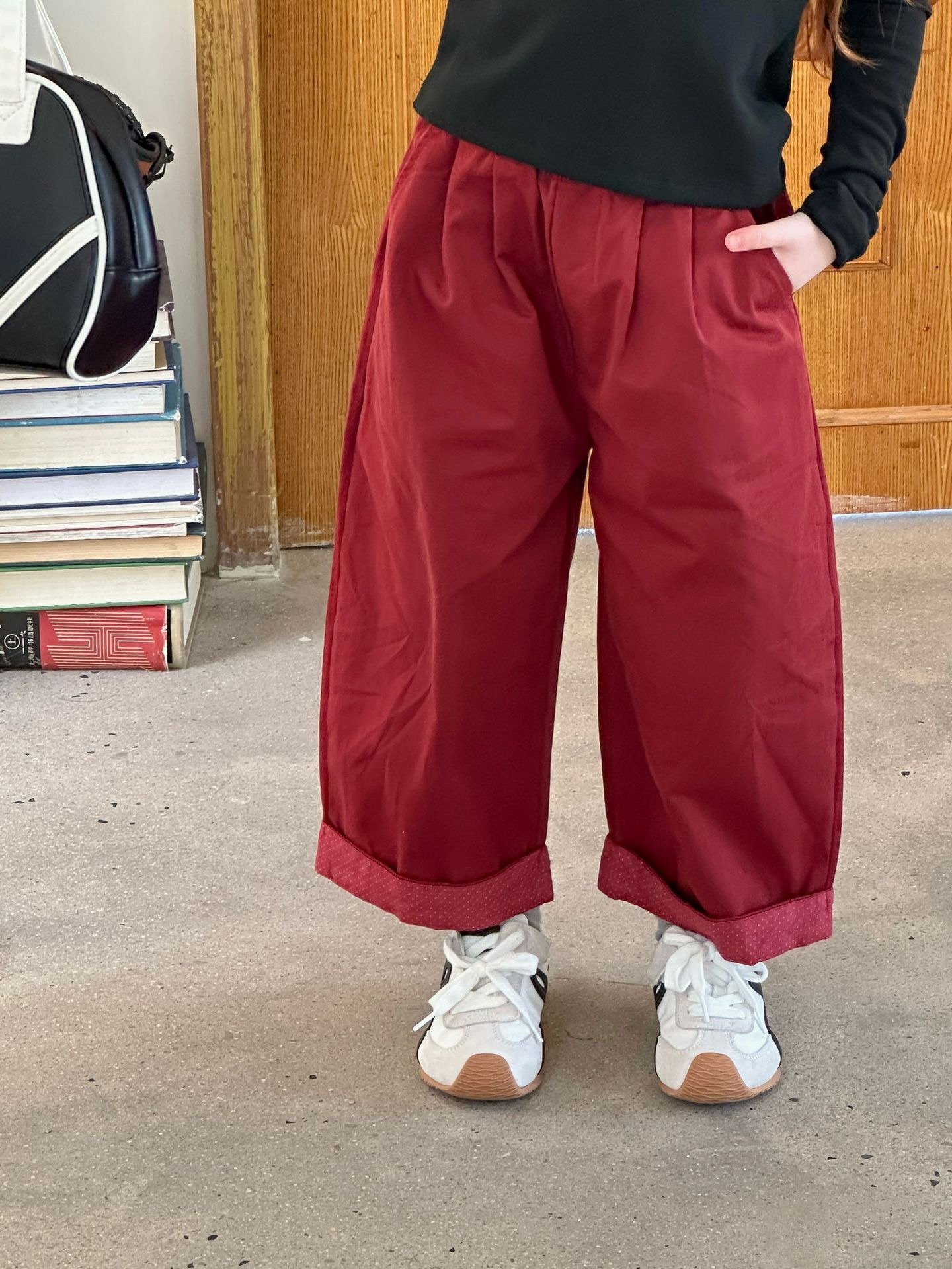 波點拼接直筒褲