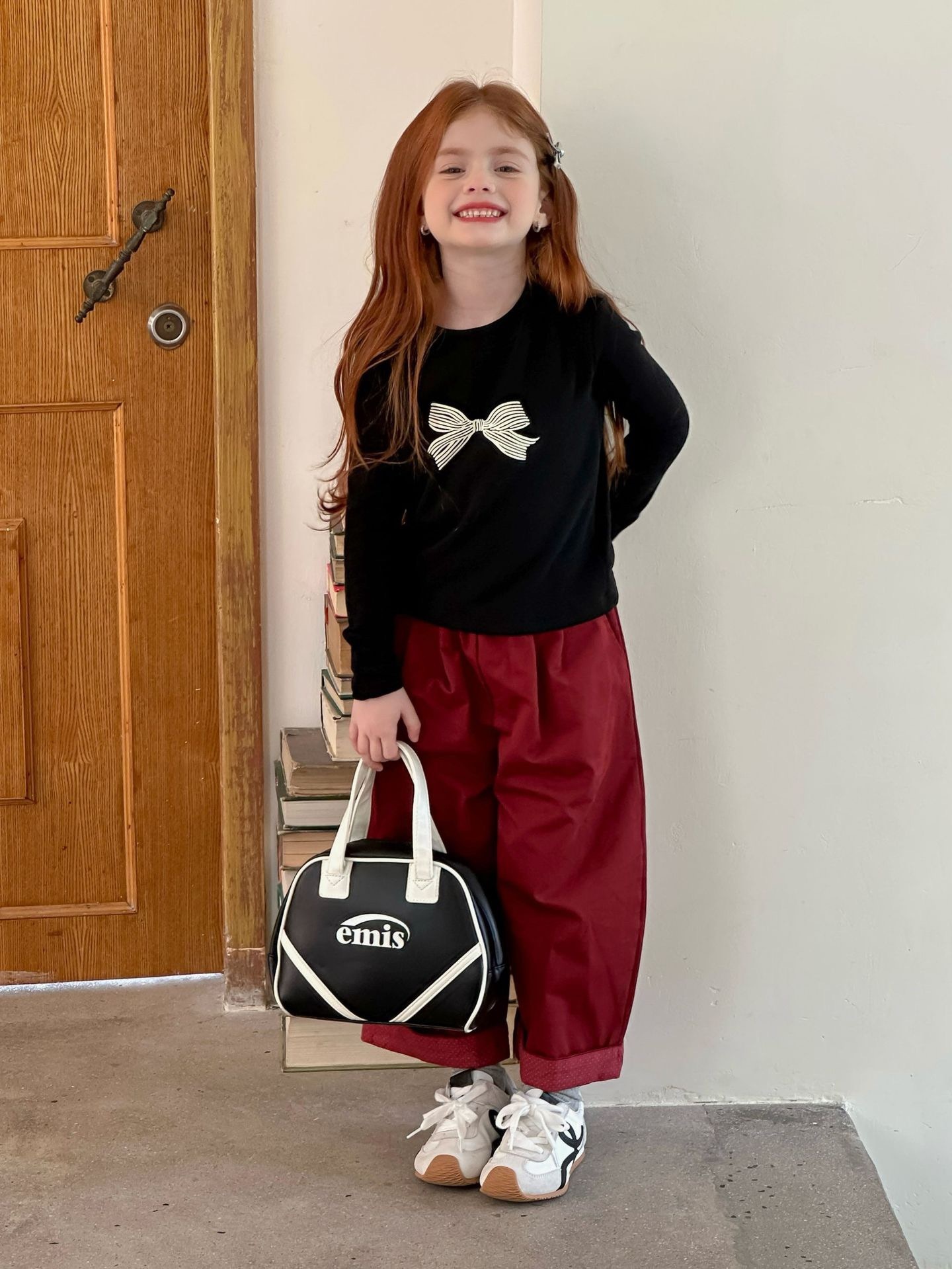 波點拼接直筒褲