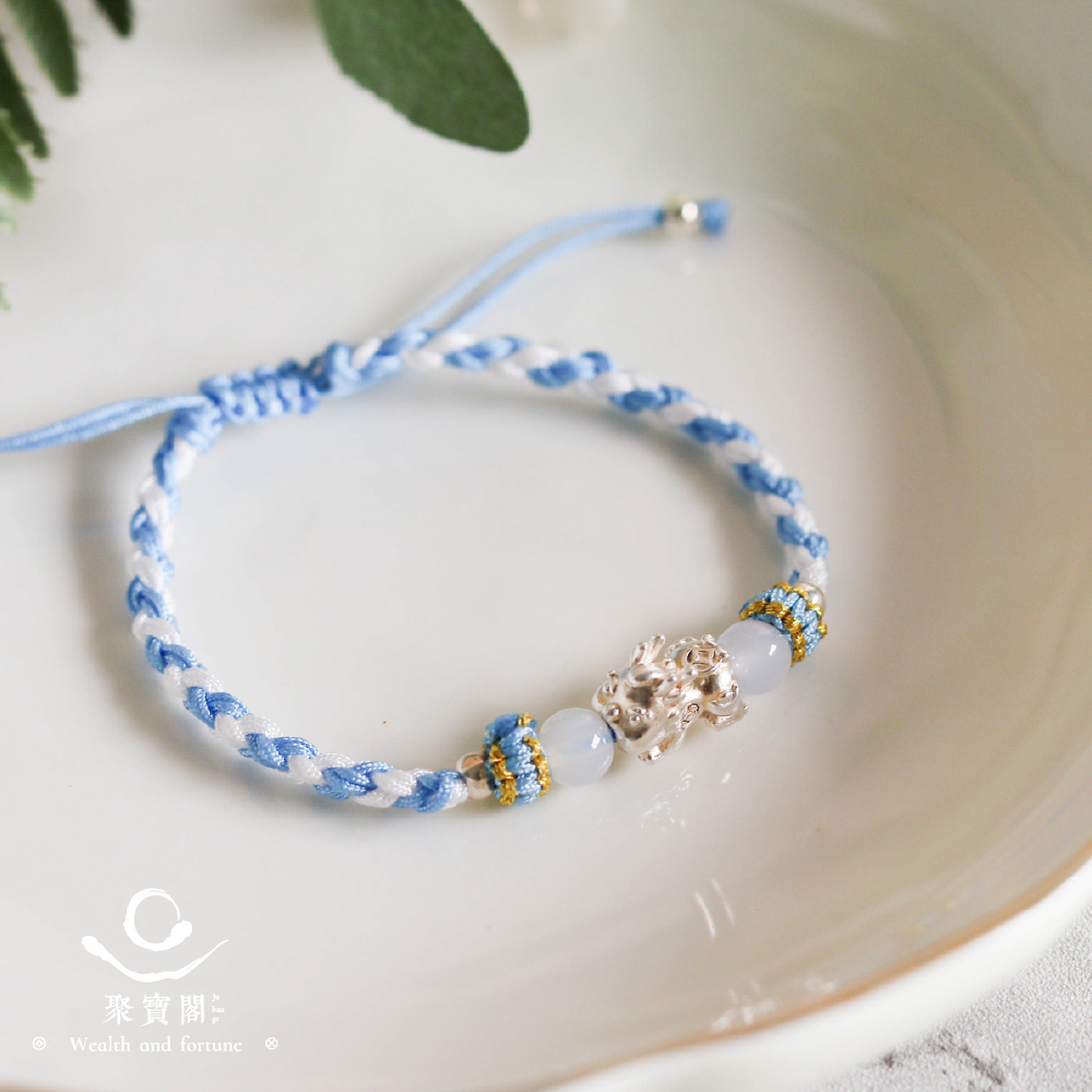 好運藍-足銀貔貅編織手繩｜招財｜開運｜平安｜福氣｜可調手圍【綵金殿】