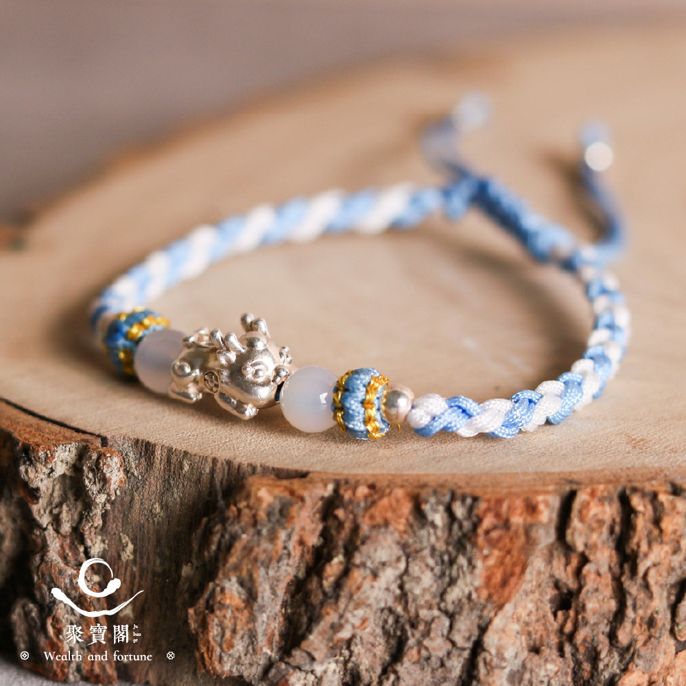 好運藍-足銀貔貅編織手繩｜招財｜開運｜平安｜福氣｜可調手圍【綵金殿】