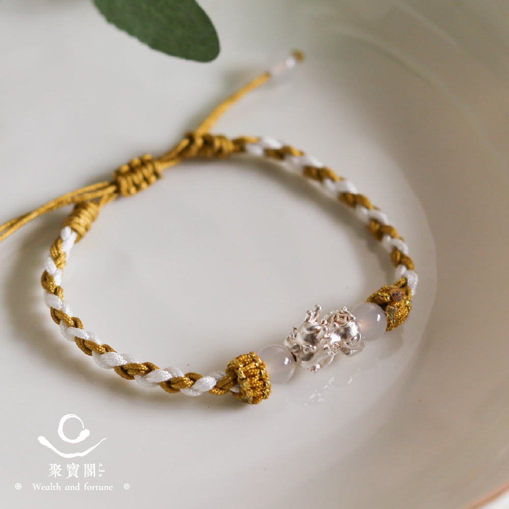 招財金-足銀貔貅編織手繩｜招財｜開運｜平安｜福氣｜可調手圍【綵金殿】