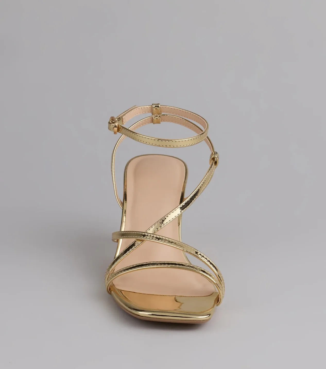 Lux Gold金色 Vegan皮革飾帶繞踝短跟鞋