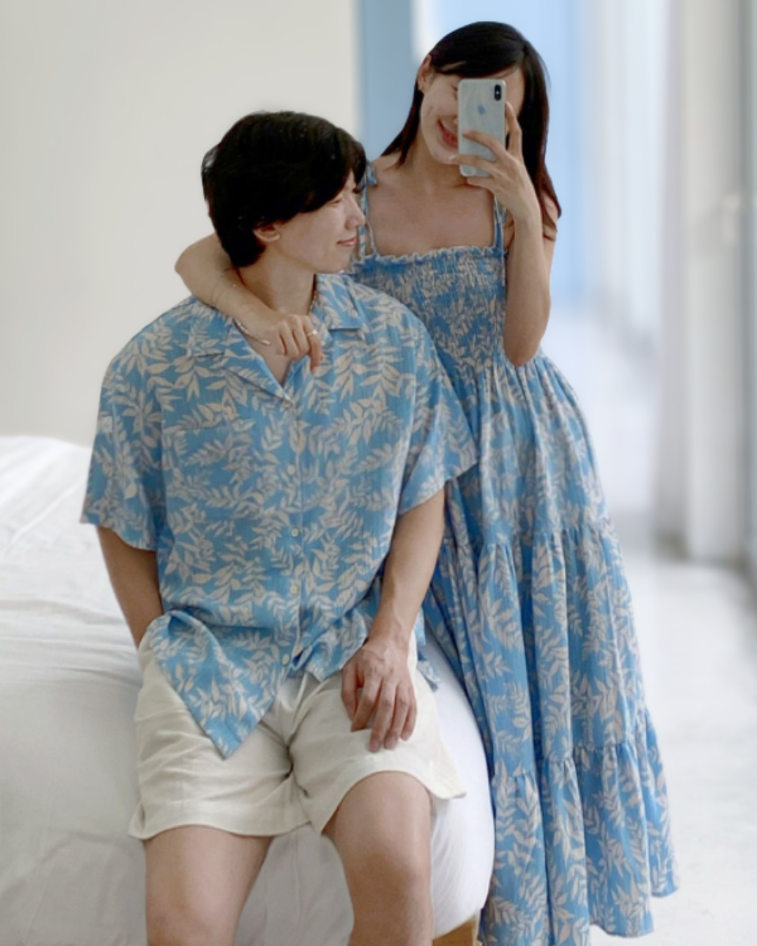 海島度假情侶穿搭｜寬鬆襯衫搭配短褲，清涼舒適的南洋海灘度假風