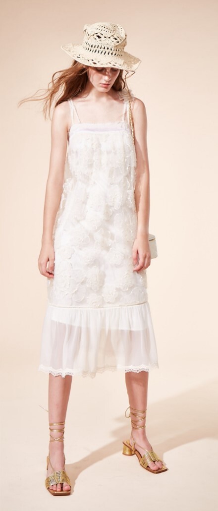 BD10075E1 新藝術花園立體花細肩帶H型魚尾中長洋