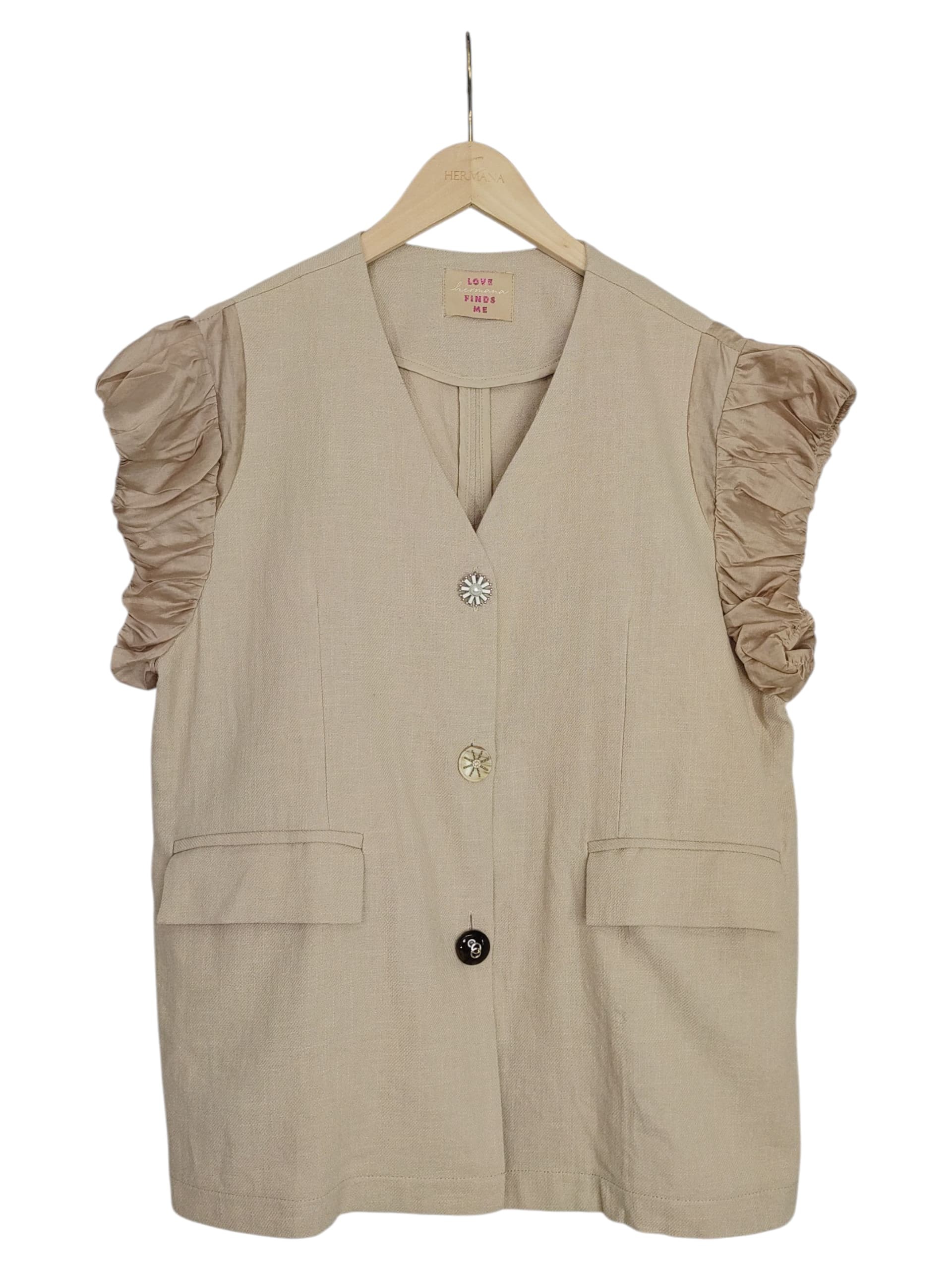 混款鈕泡泡袖西裝背心  (*現貨款式）