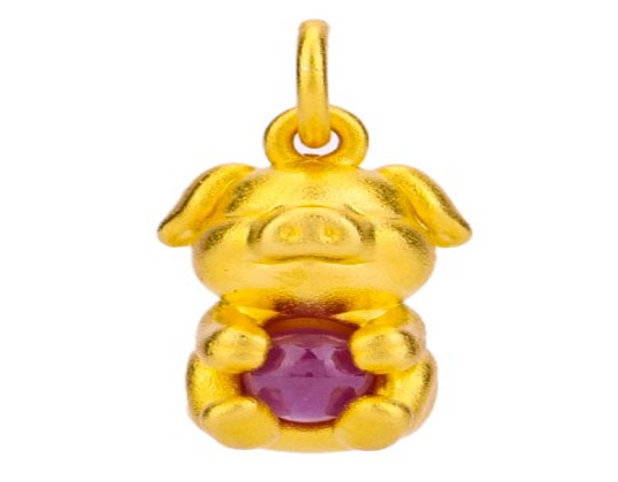 LZ129 RED  RUBY PIG PENDANT WITH CHAIN
